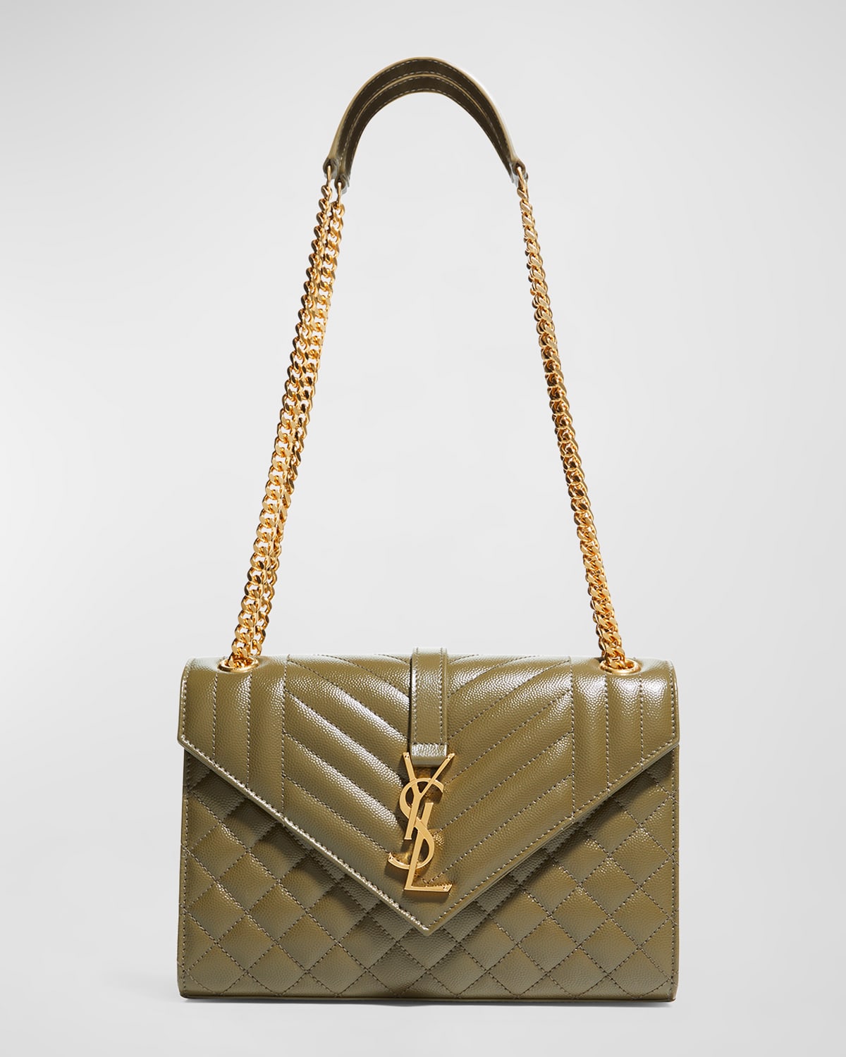 SAINT LAURENT MEDIUM TRI-QUILTED MATELASSE GRAIN DE POUDRE FLAP SHOULDER BAG, GOLDEN HARDWARE