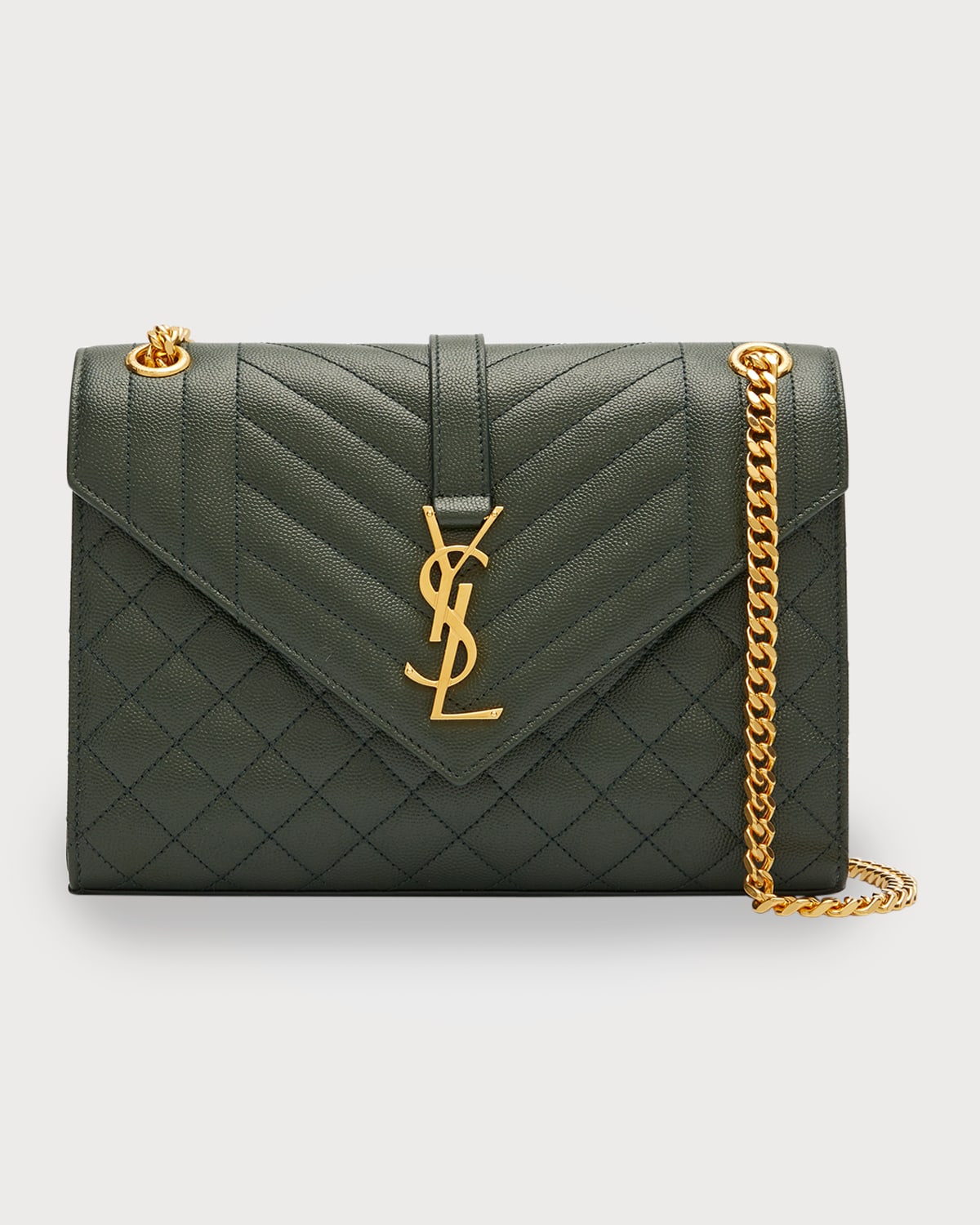 Saint Laurent Medium Envelope Chain Shoulder Bag In Green