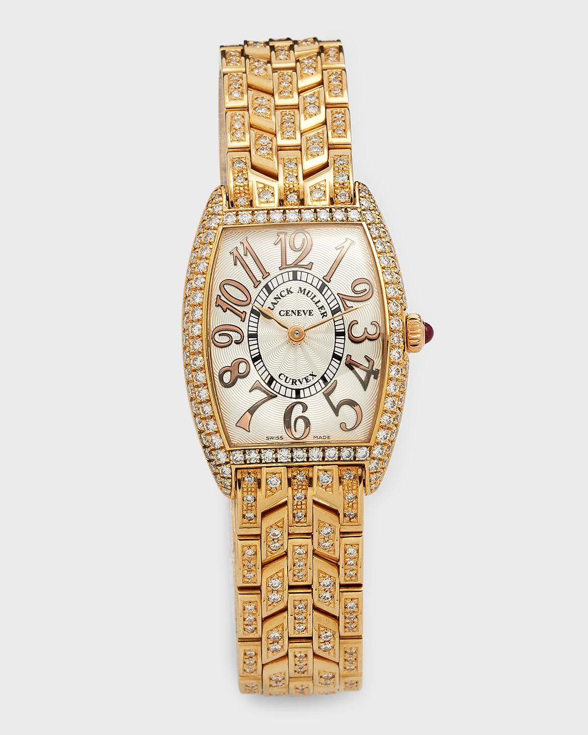 Franck Muller 18k Yellow Gold Cintree Curvex Diamond Watch With Bracelet Strap