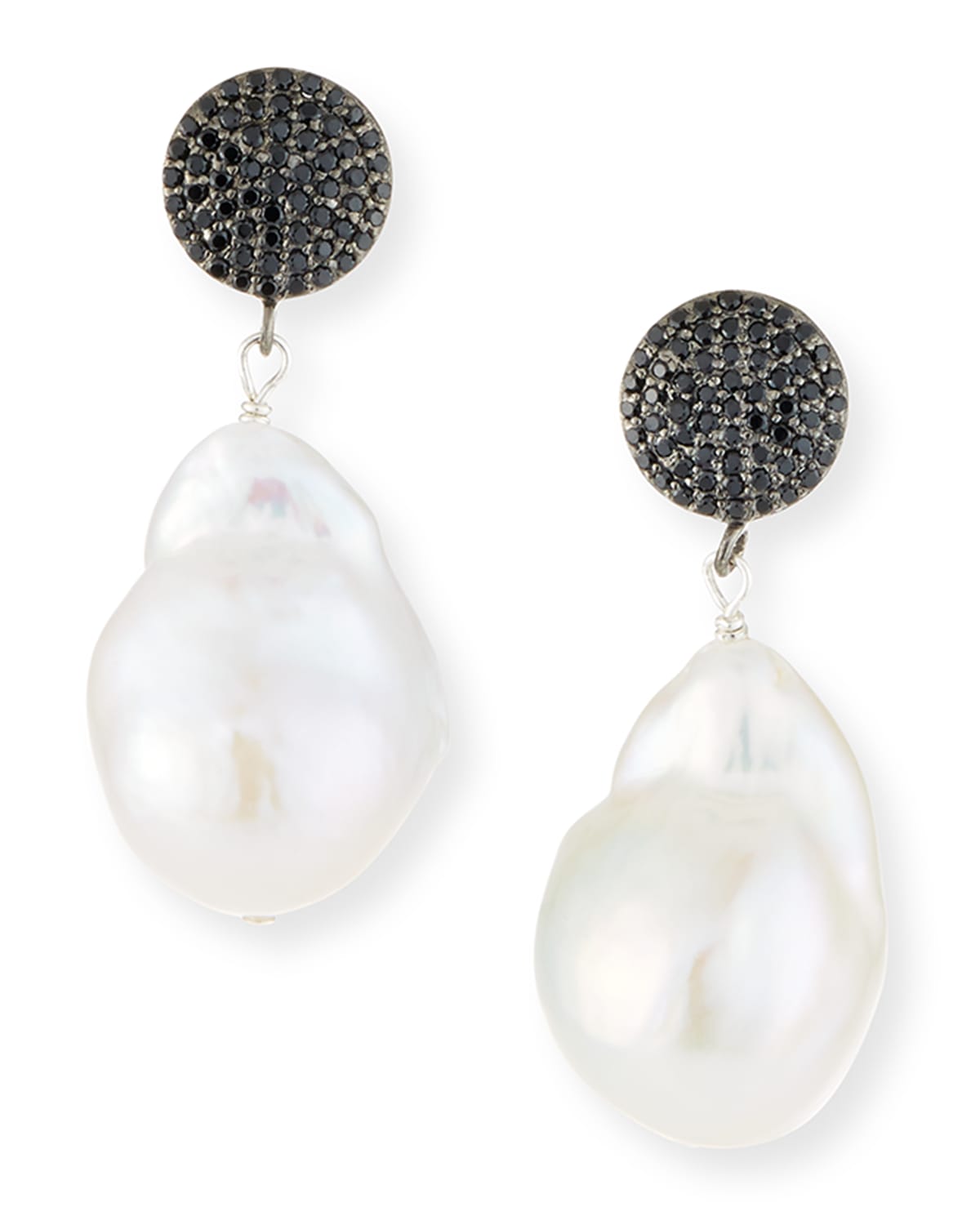 Margo Morrison Baroque Pearl Drop Earrings with Black Spinel