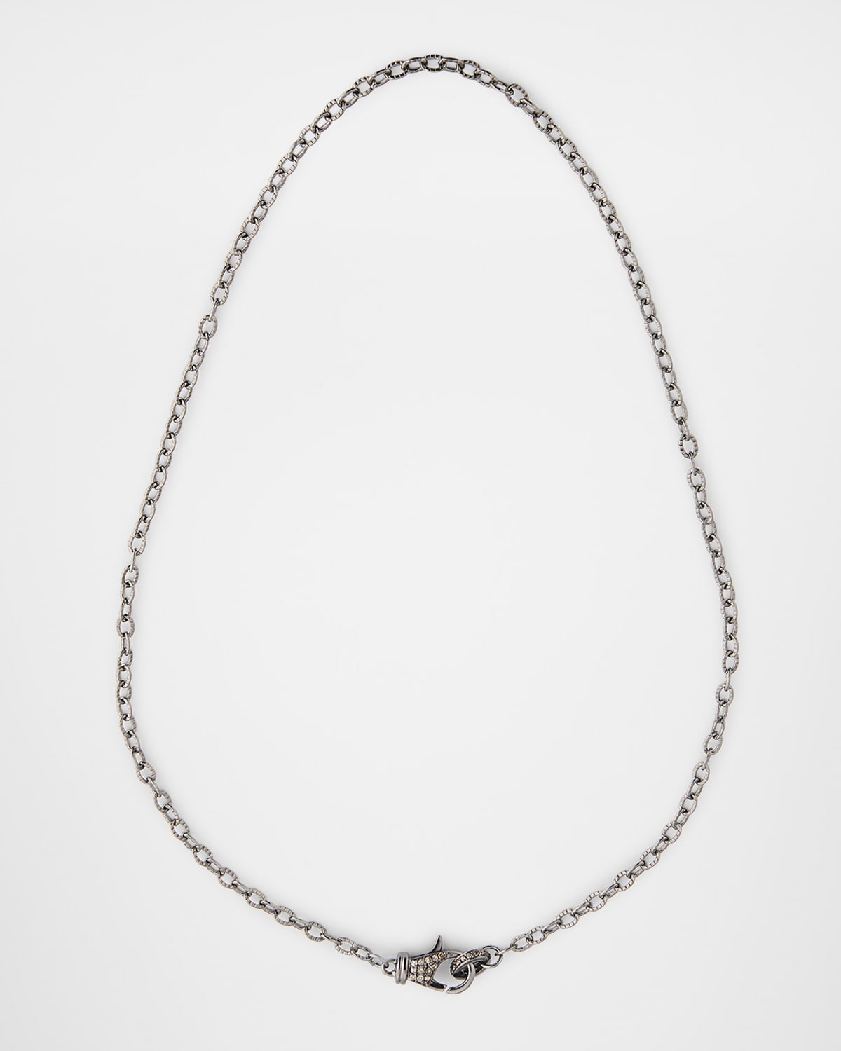 Rhodium-Plated Sterling Silver Chain Necklace with Diamond Clasp, 18"