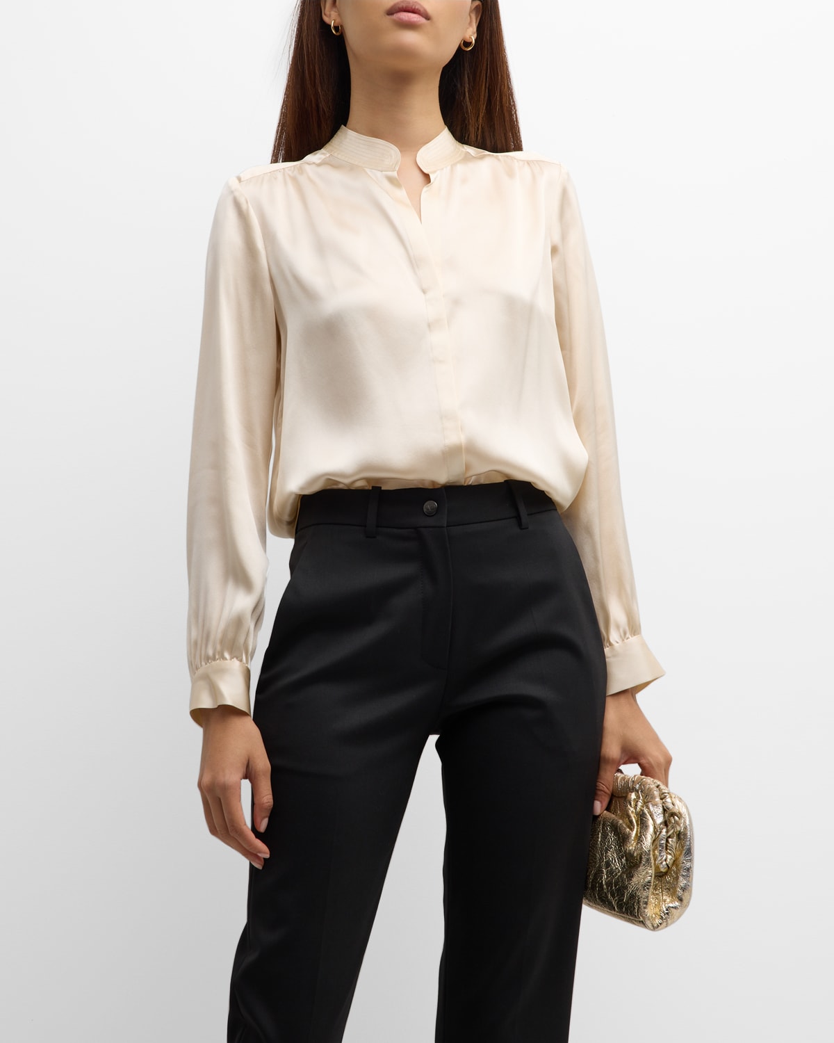 L Agence Bianca Silk Charmeuse Button-down Blouse In Pearl
