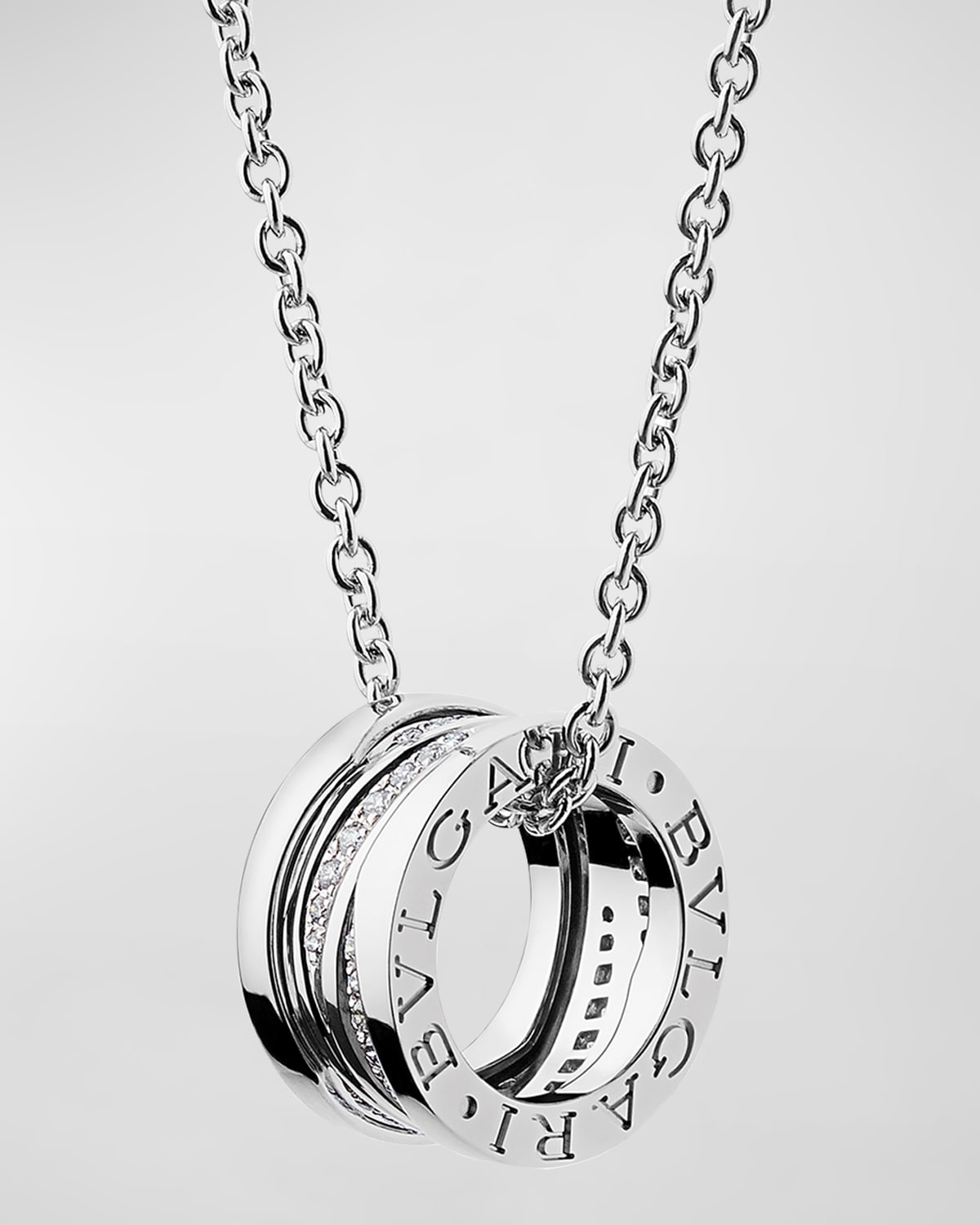 B.Zero1 18k White Gold Diamond Pave Charm Necklace