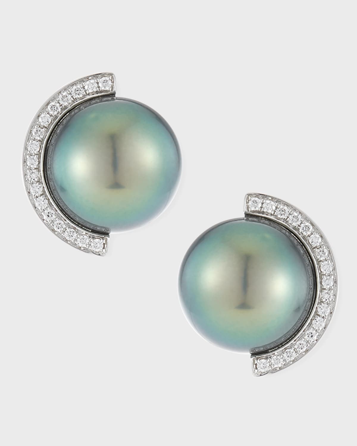 Belpearl 18k Diamond Half-Halo Pearl Stud Earrings
