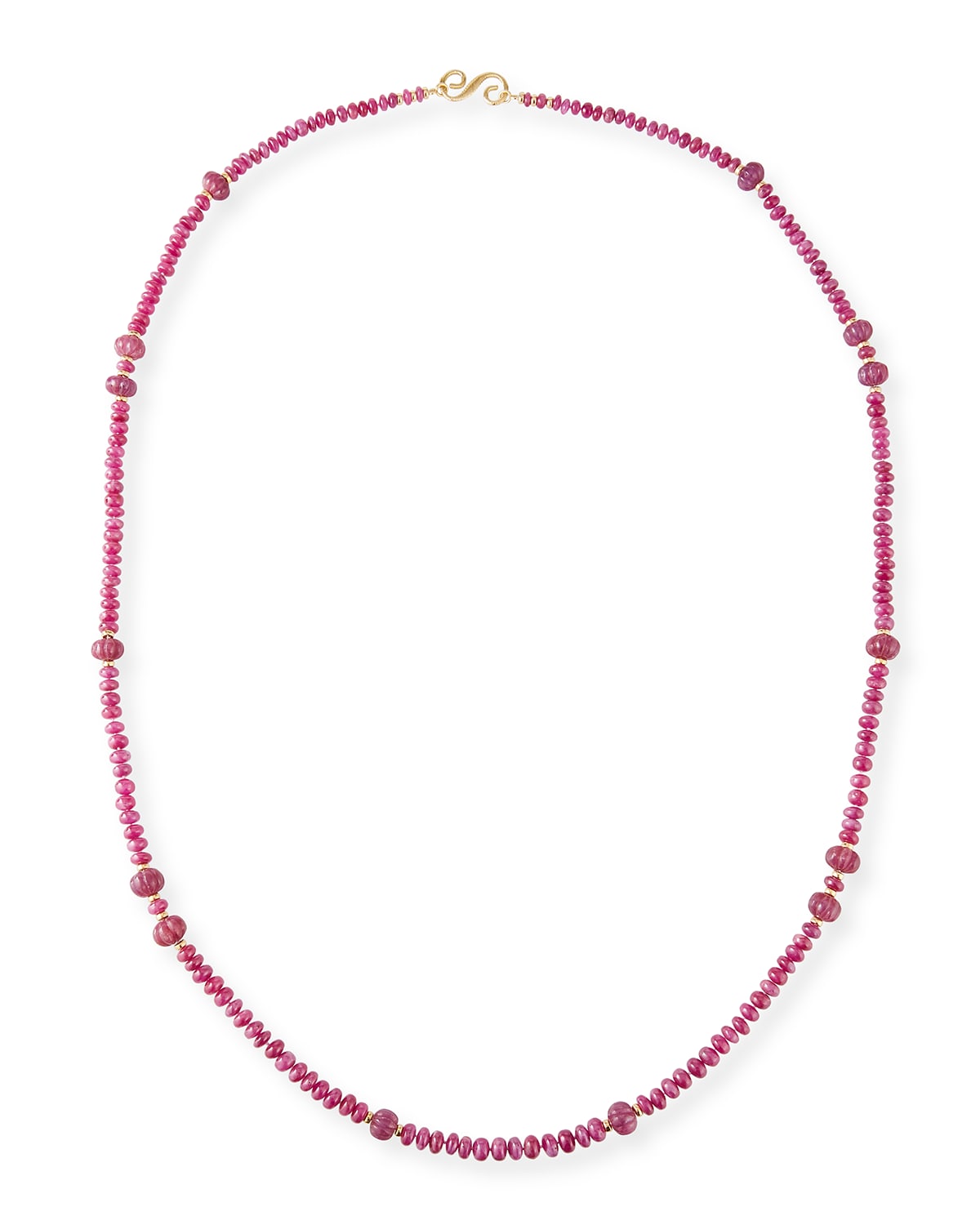 18k Long Ruby Necklace, 38"L