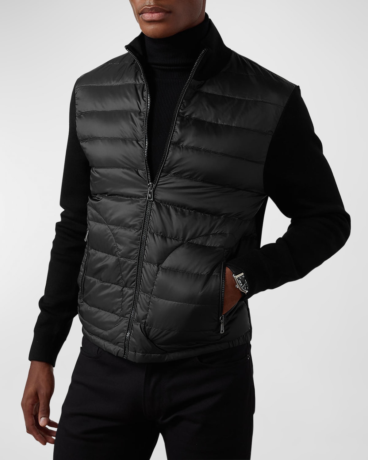 Shop Ralph Lauren Purple Label Men's Hybrid Full-zip Jacket In Black