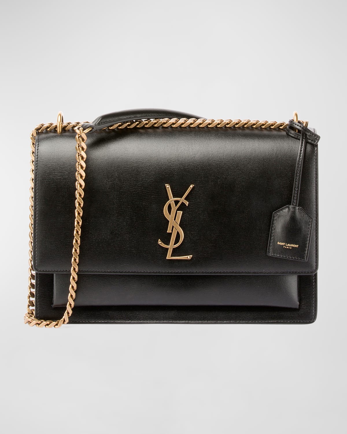 Saint Laurent Sunset Monogram Medium Leather Shoulder Bag In Black