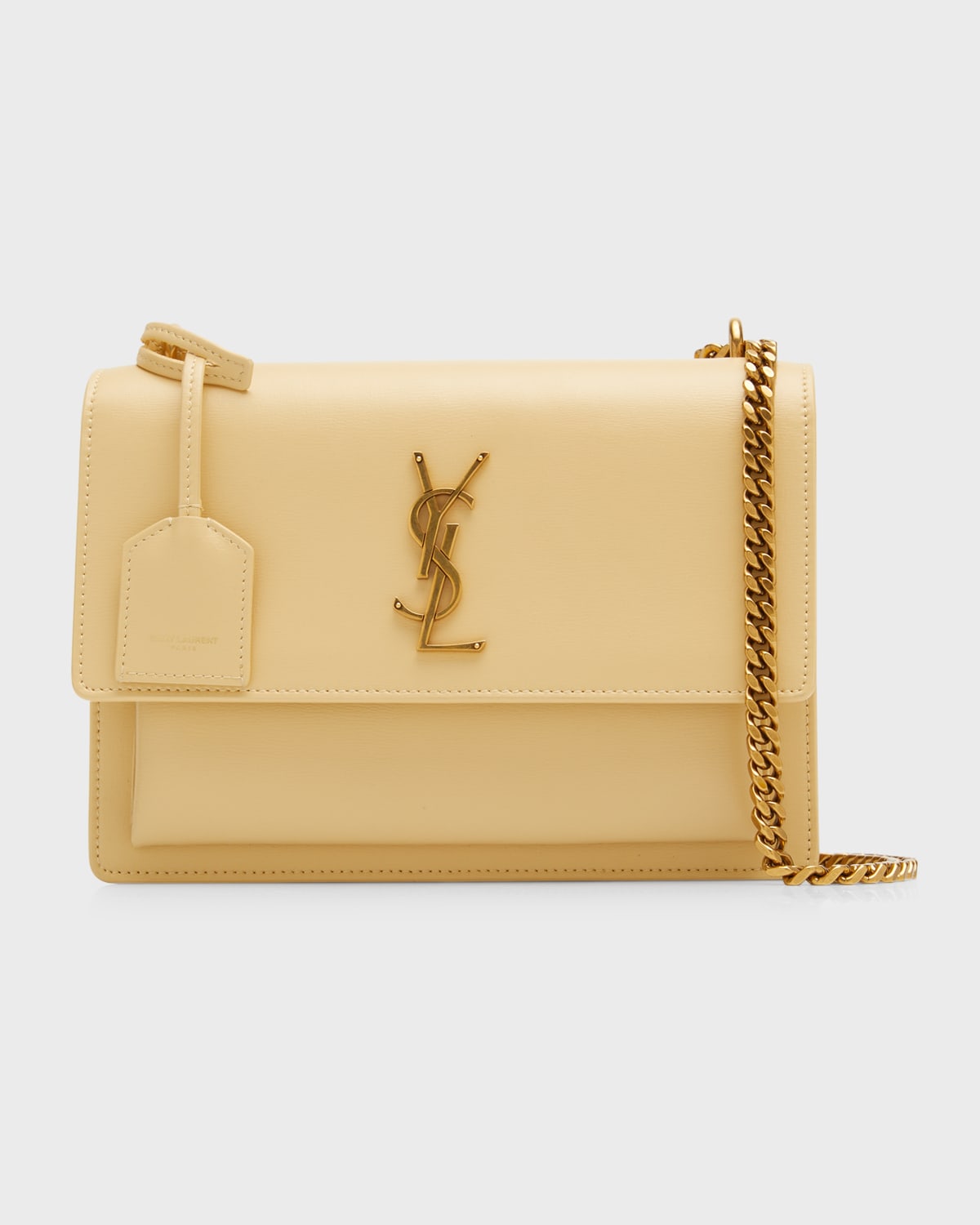 Saint Laurent Sunset Medium Monogram Ysl Chain Crossbody Bag In Jaune Pale