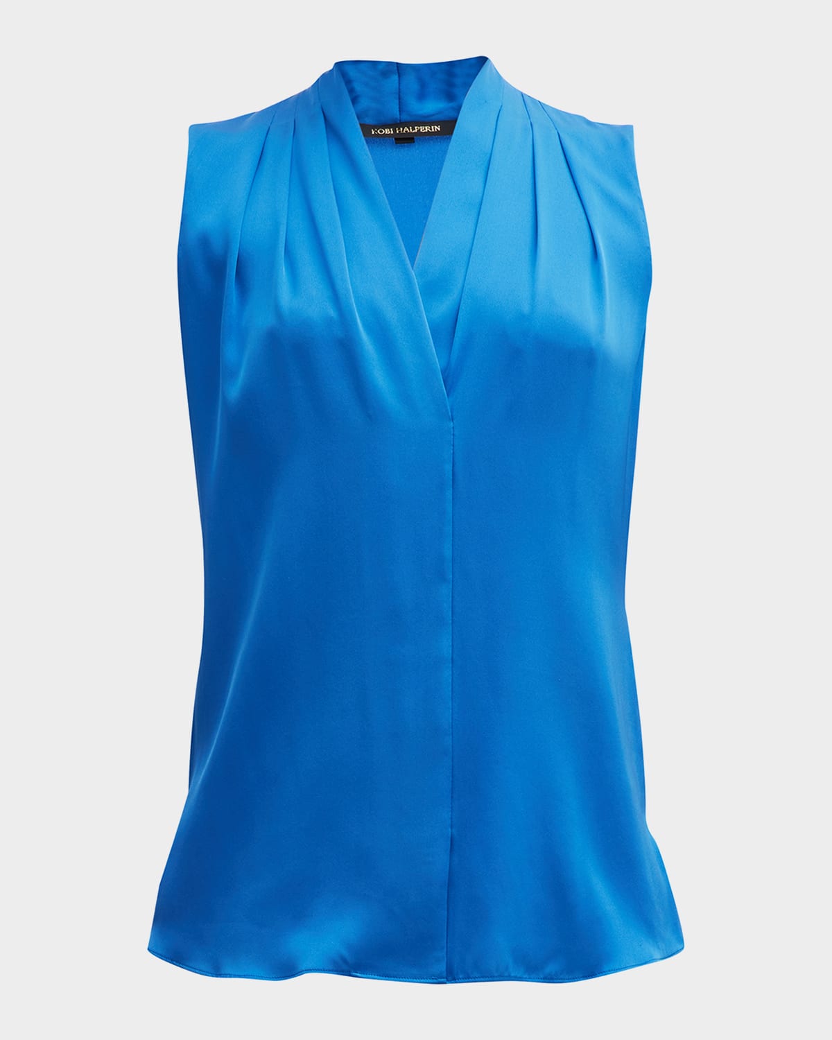 Kobi Halperin Mila Sleeveless V Neck Pleated Silk Blouse In Admiral
