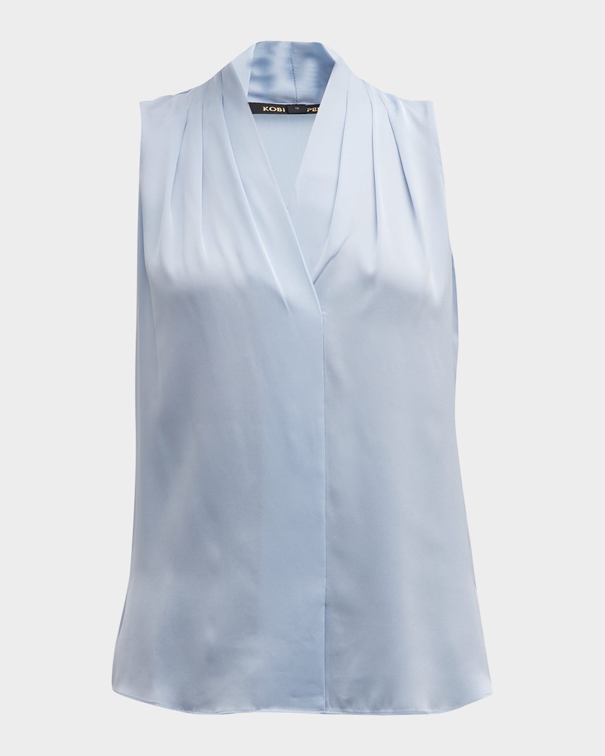 Kobi Halperin Mila Sleeveless V Neck Pleated Silk Blouse In Sky Mist