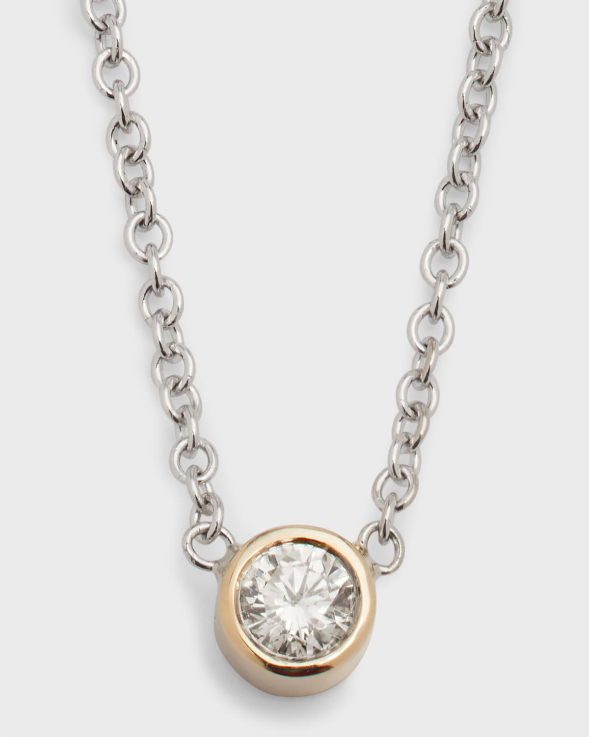 14K White Gold 0.10ct Bezel Diamond Necklace, 16-18"L