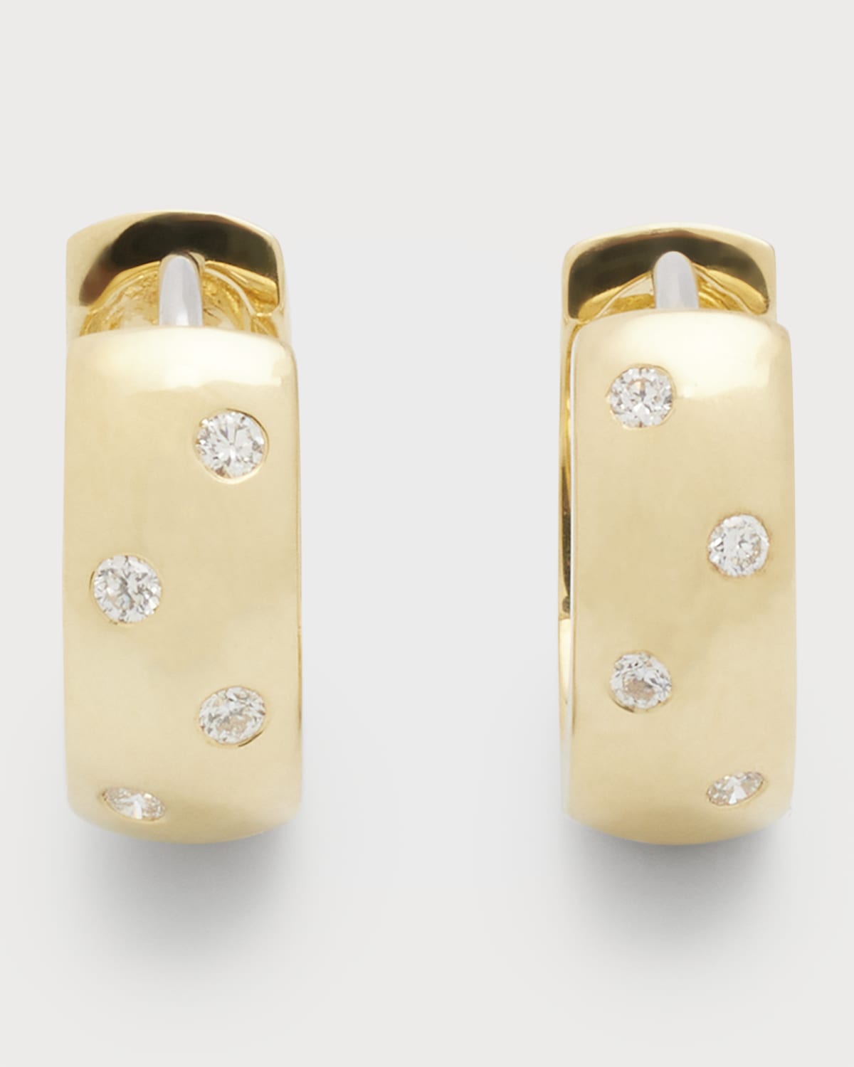 18k Yellow/White Gold Diamond Huggie Hoop Earrings