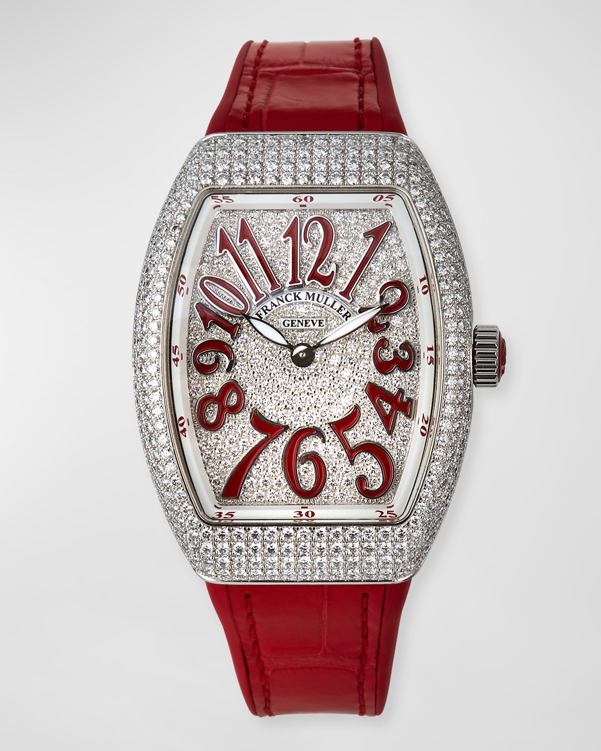 Franck Muller Lady Vanguard Diamond Watch w/ Alligator Strap, Red