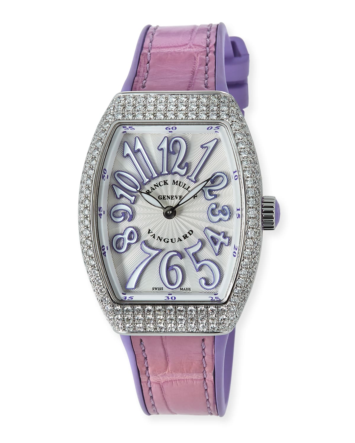 Lady Vanguard Watch with Diamonds & Alligator Strap, Purple