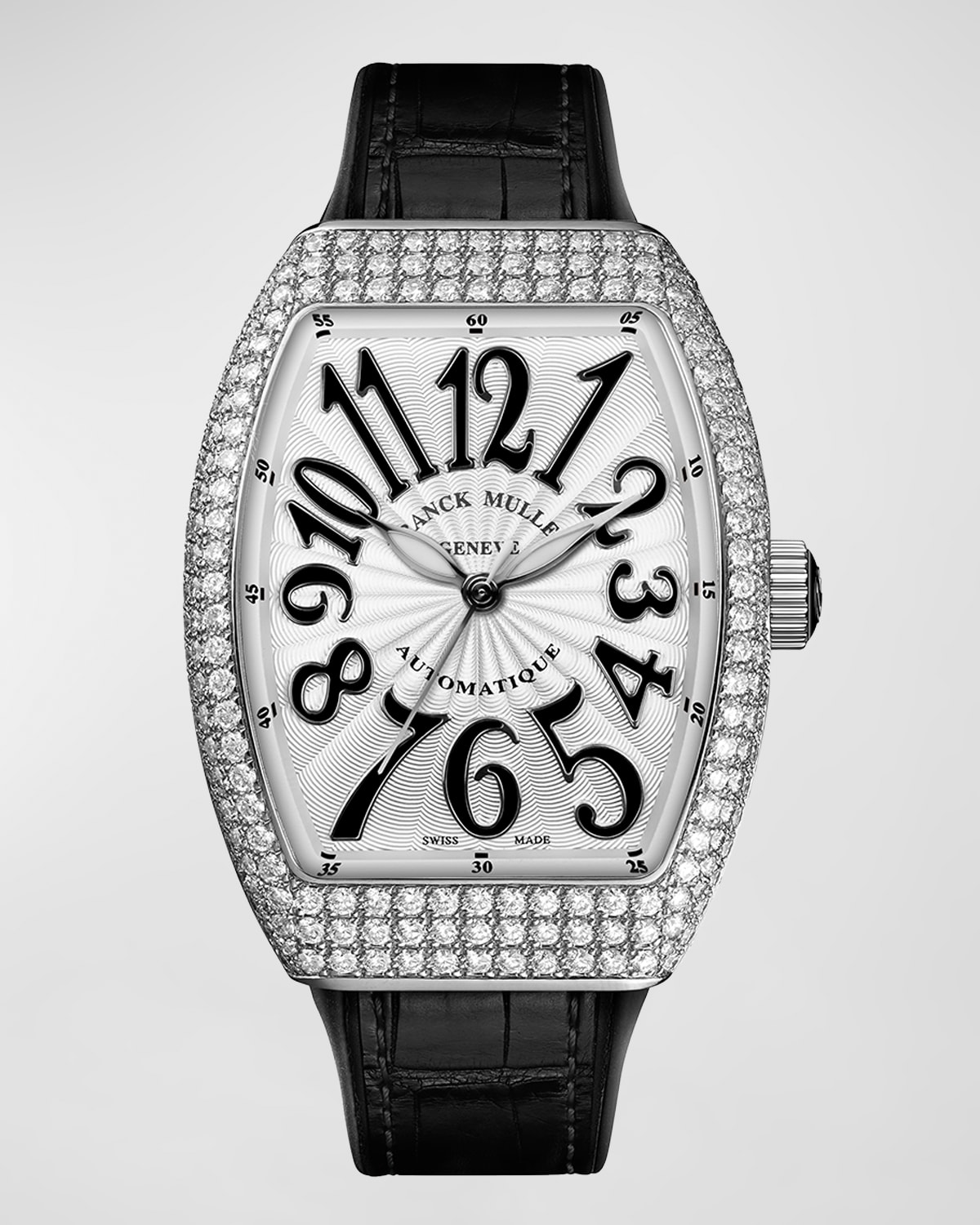 Franck Muller Vanguard 35mm Stainless Steel Diamond-Bezel Watch w/ Alligator Strap, Black