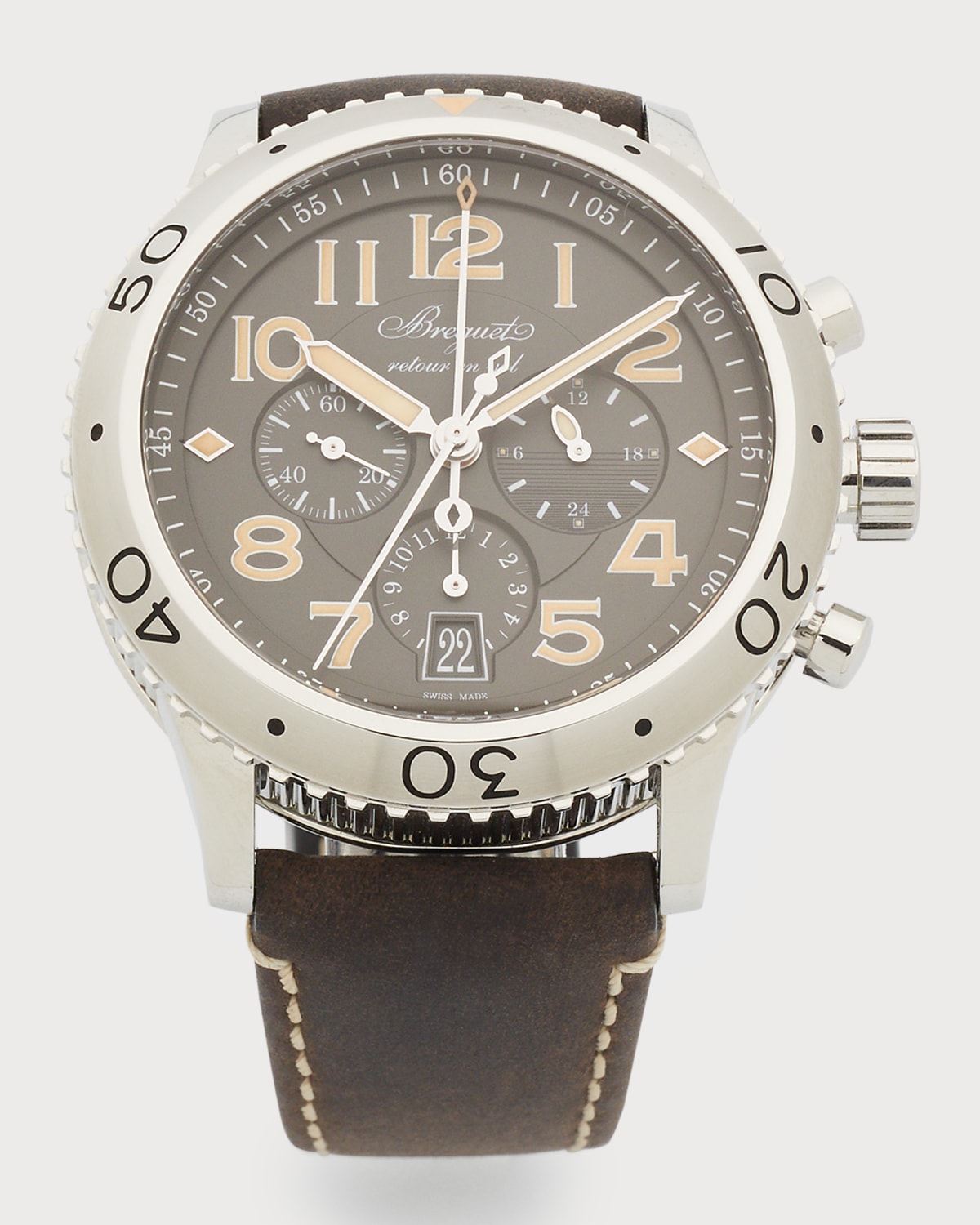 Breguet 42mm Type XX1 Chronograph Watch w/ Leather Strap, Brown