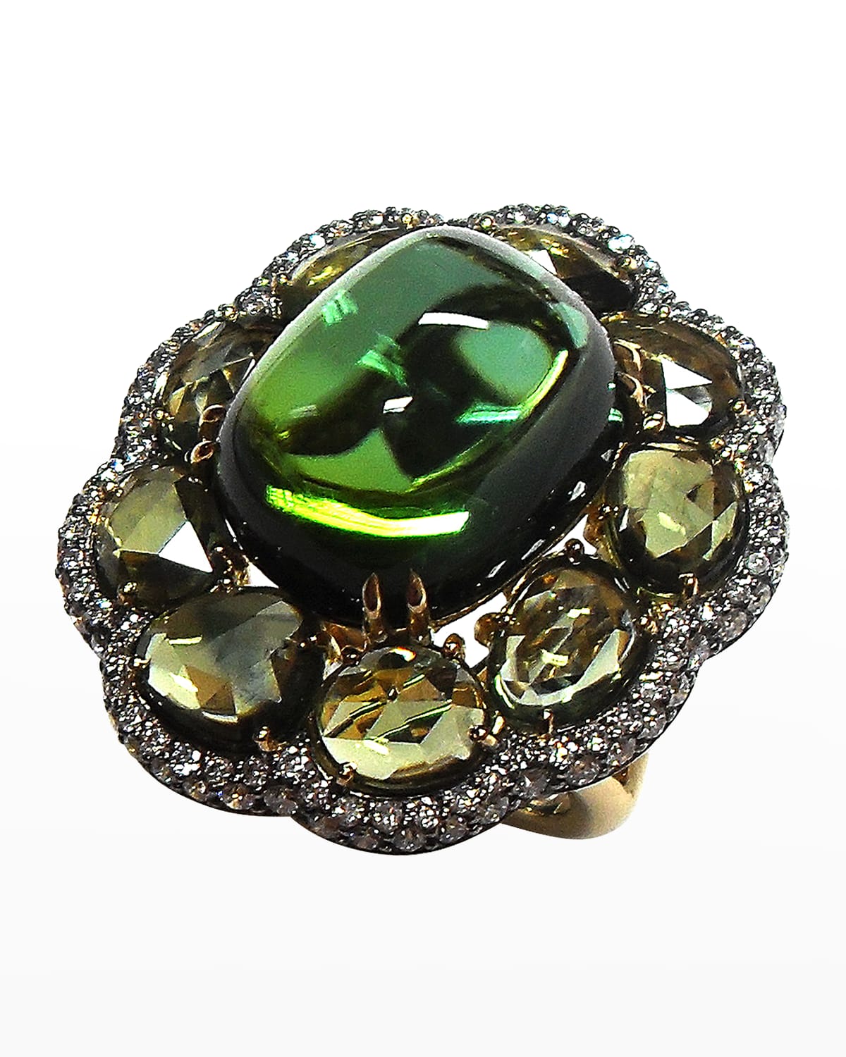 Etho Maria 18k Yellow Gold Green Sapphire, Tourmaline and Diamond Ring