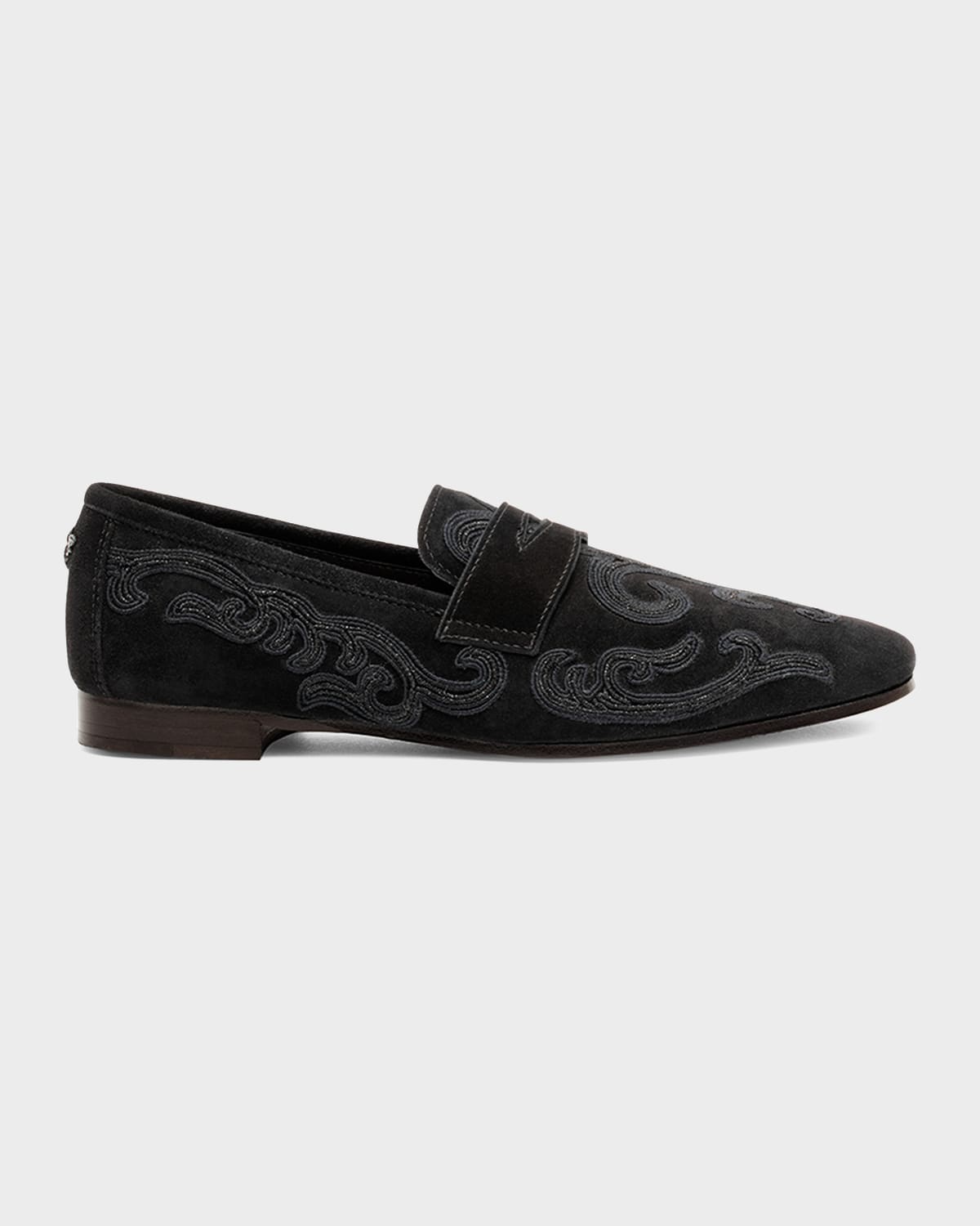Flaneur Embroidered Suede Penny Loafers