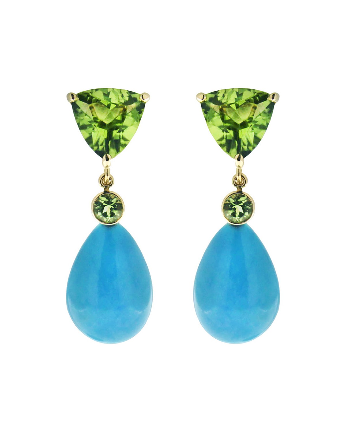 18k Yellow Peridot and Turquoise Drop Earrings