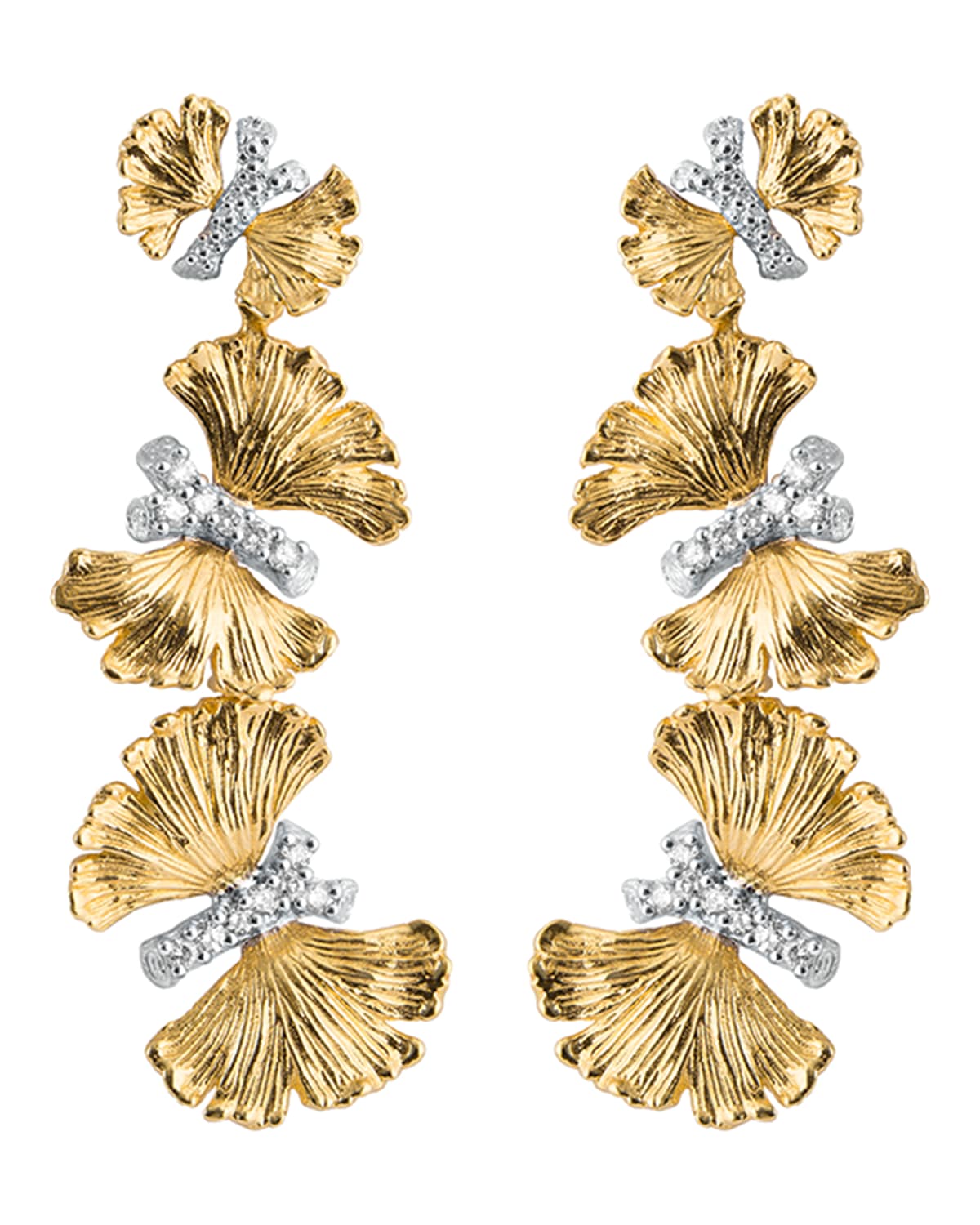 Butterfly Ginkgo Triple Drop Earrings with Diamonds