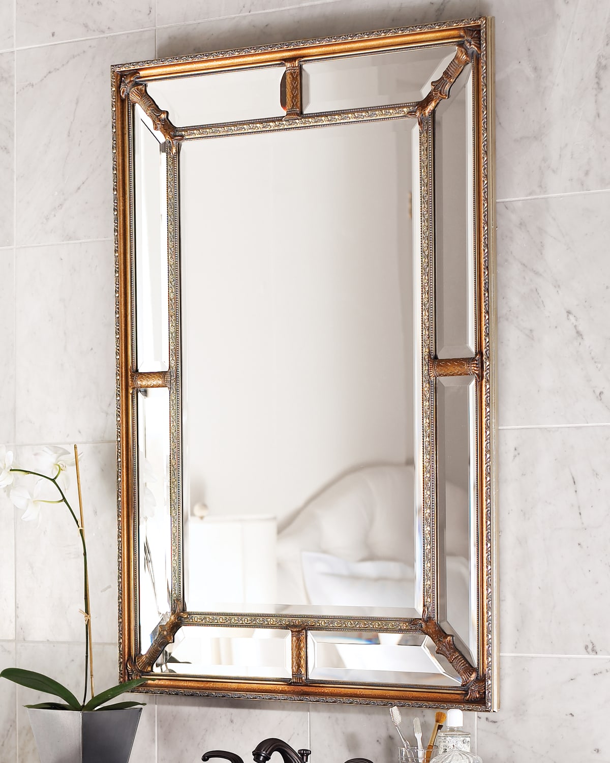 John-richard Collection Beveled-frame Mirror In Gold