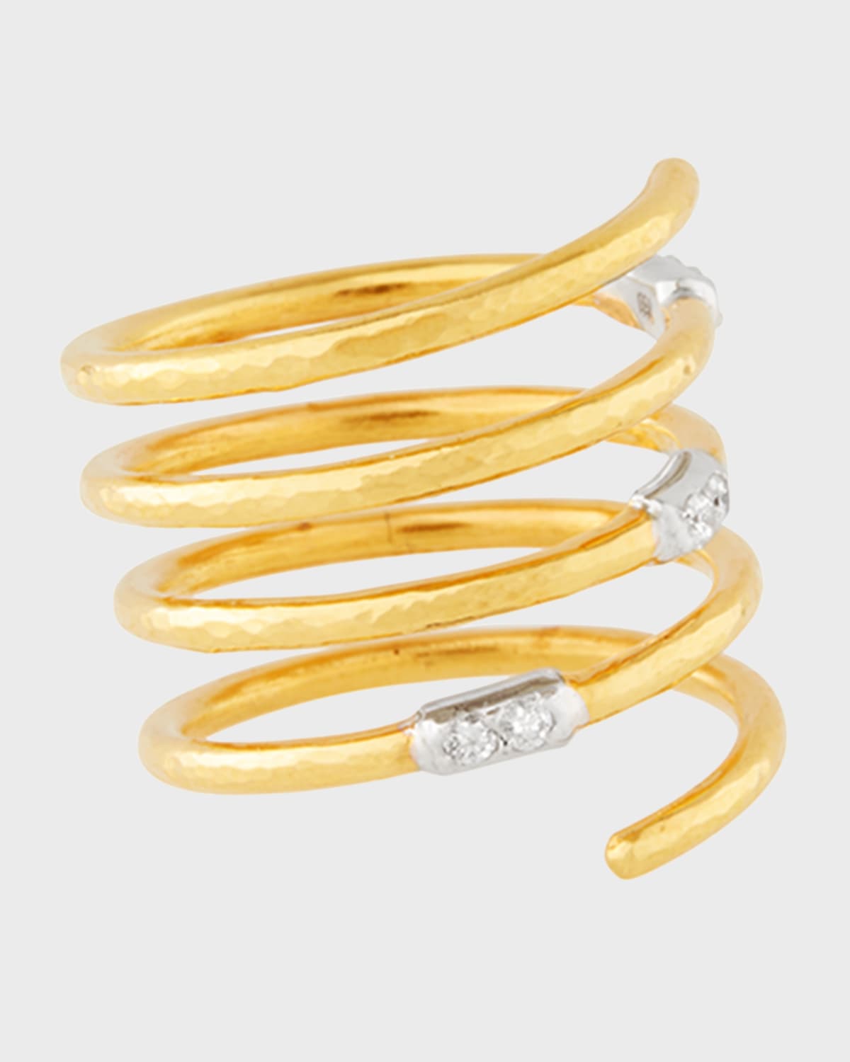 Gurhan 22k Gold Delicate Geo Pave Spiral Ring, Size 6.5