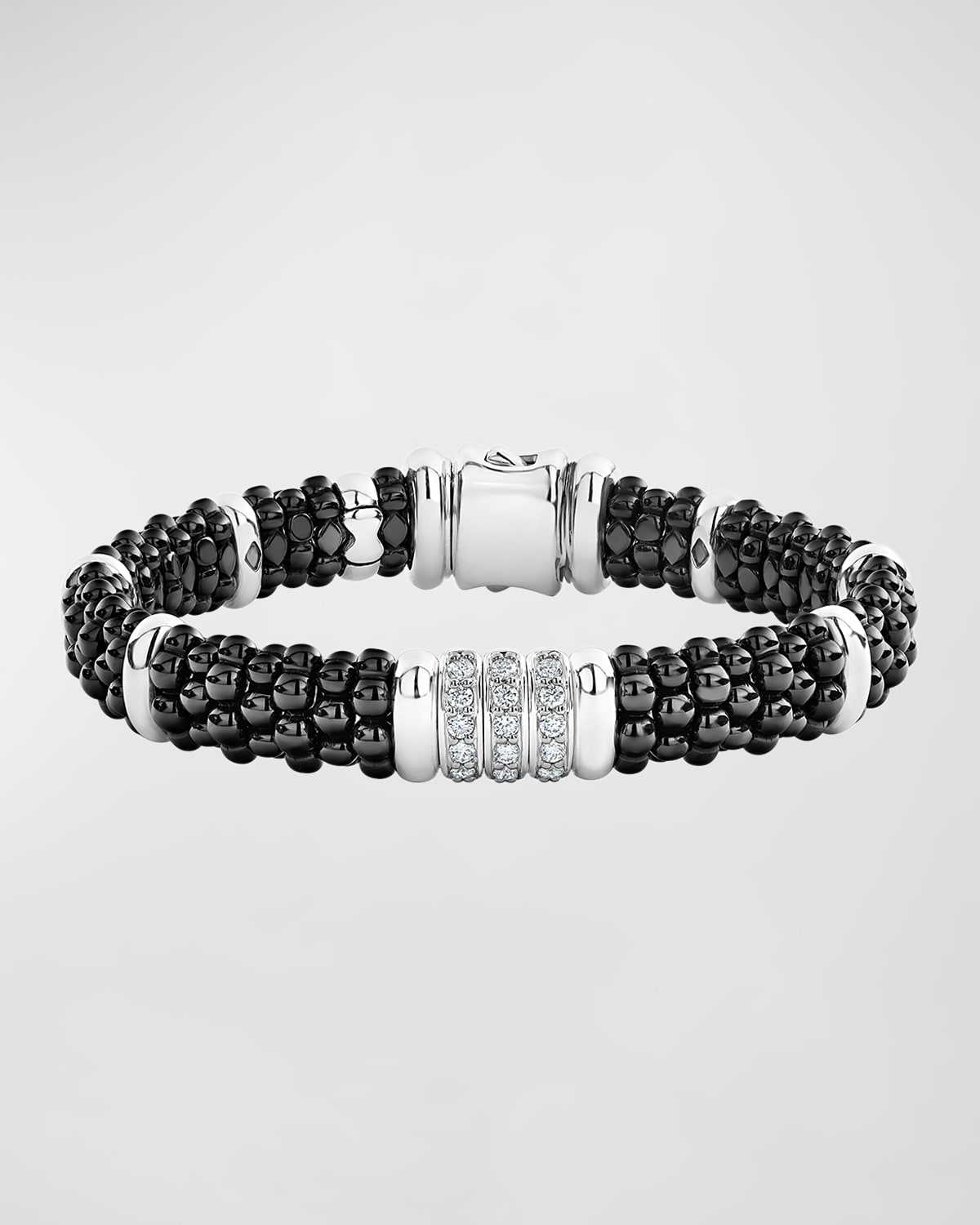 Black Caviar Diamond 3-Link Bracelet, 9mm