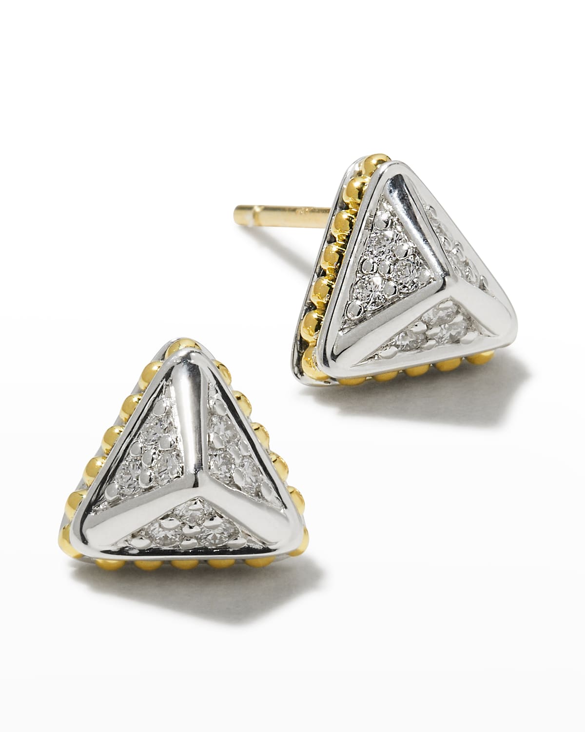 Lagos Ksl Lux Diamond Silver & 18k Gold 9mm Pyramid Stud Earrings