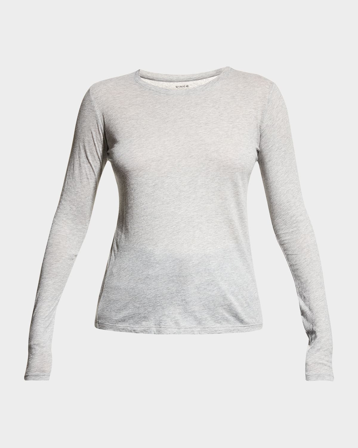 Shop Vince Essential Long-sleeve Crewneck Tee In Gray