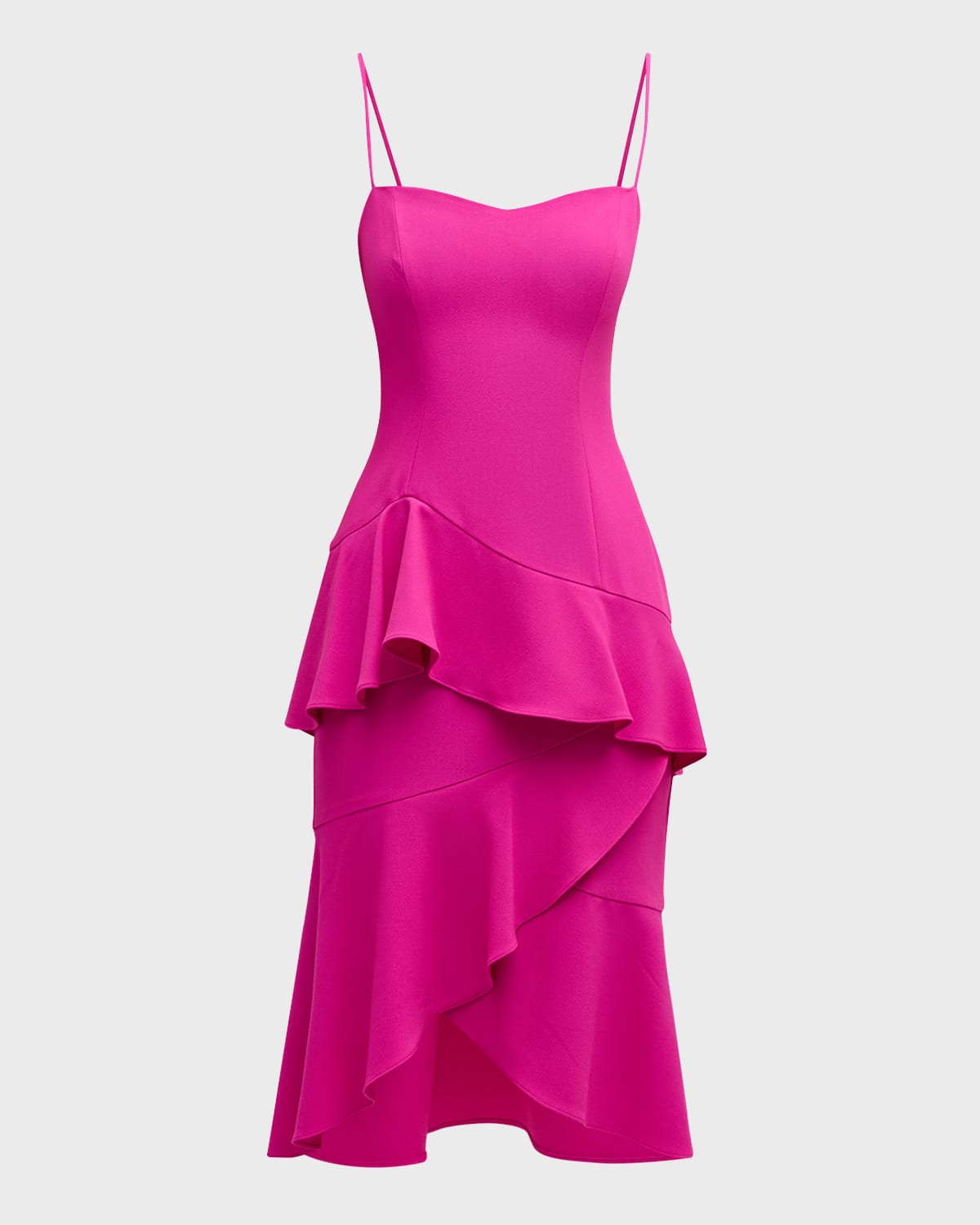 Black Halo Barbados High-low Ruffle Midi Dress In Pink