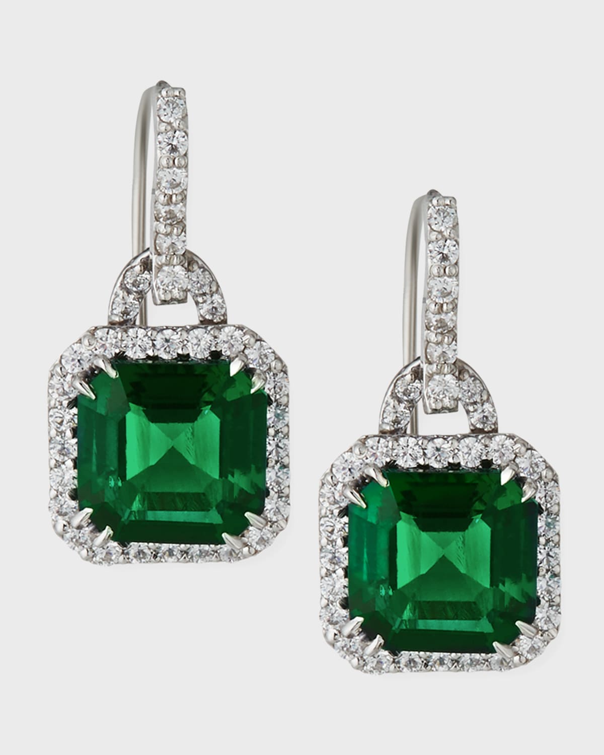 Lab Grown Emerald Cubic Zirconia Drop Earrings