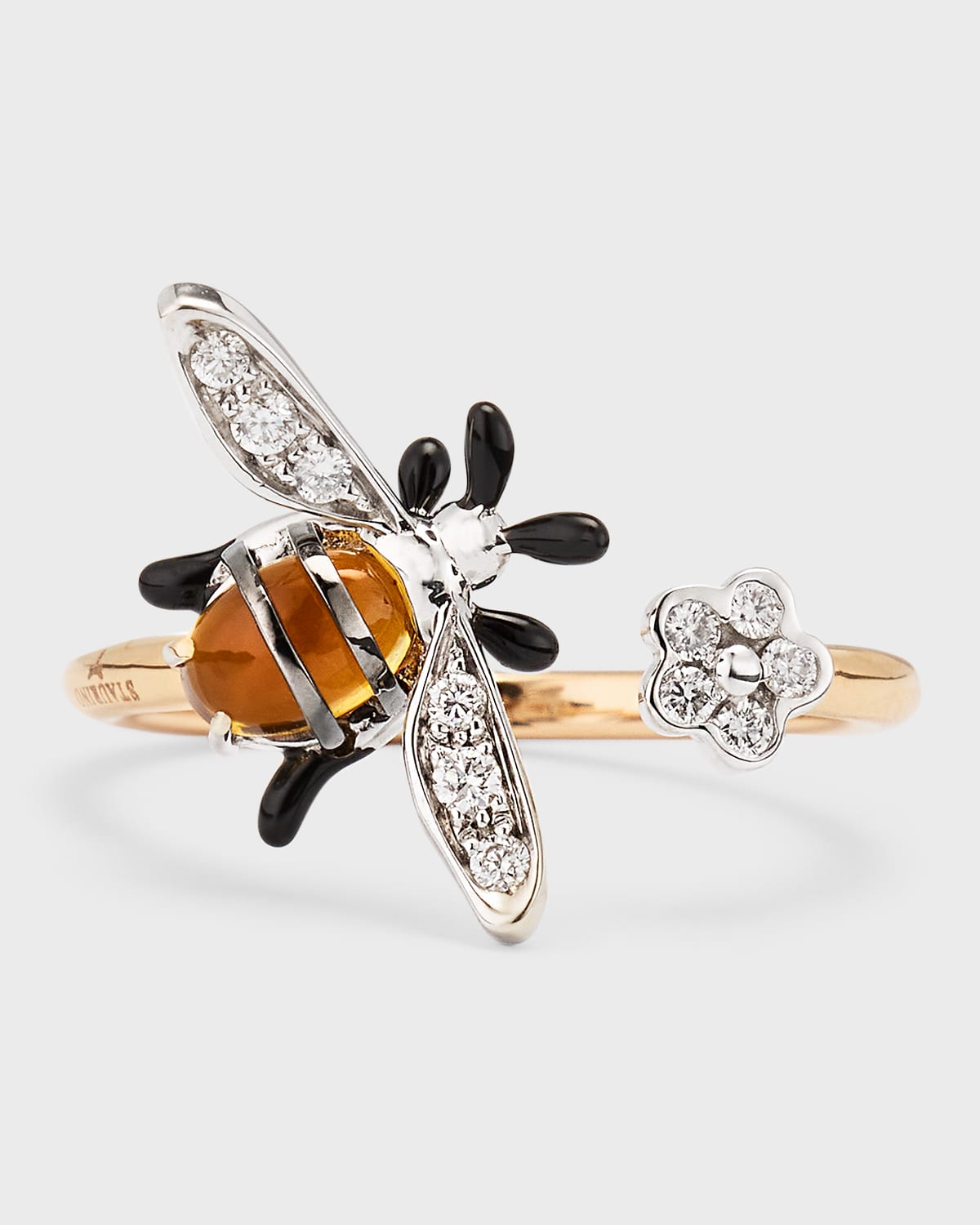 Rose Gold Diamond and Citrine Ring, Size 6.75