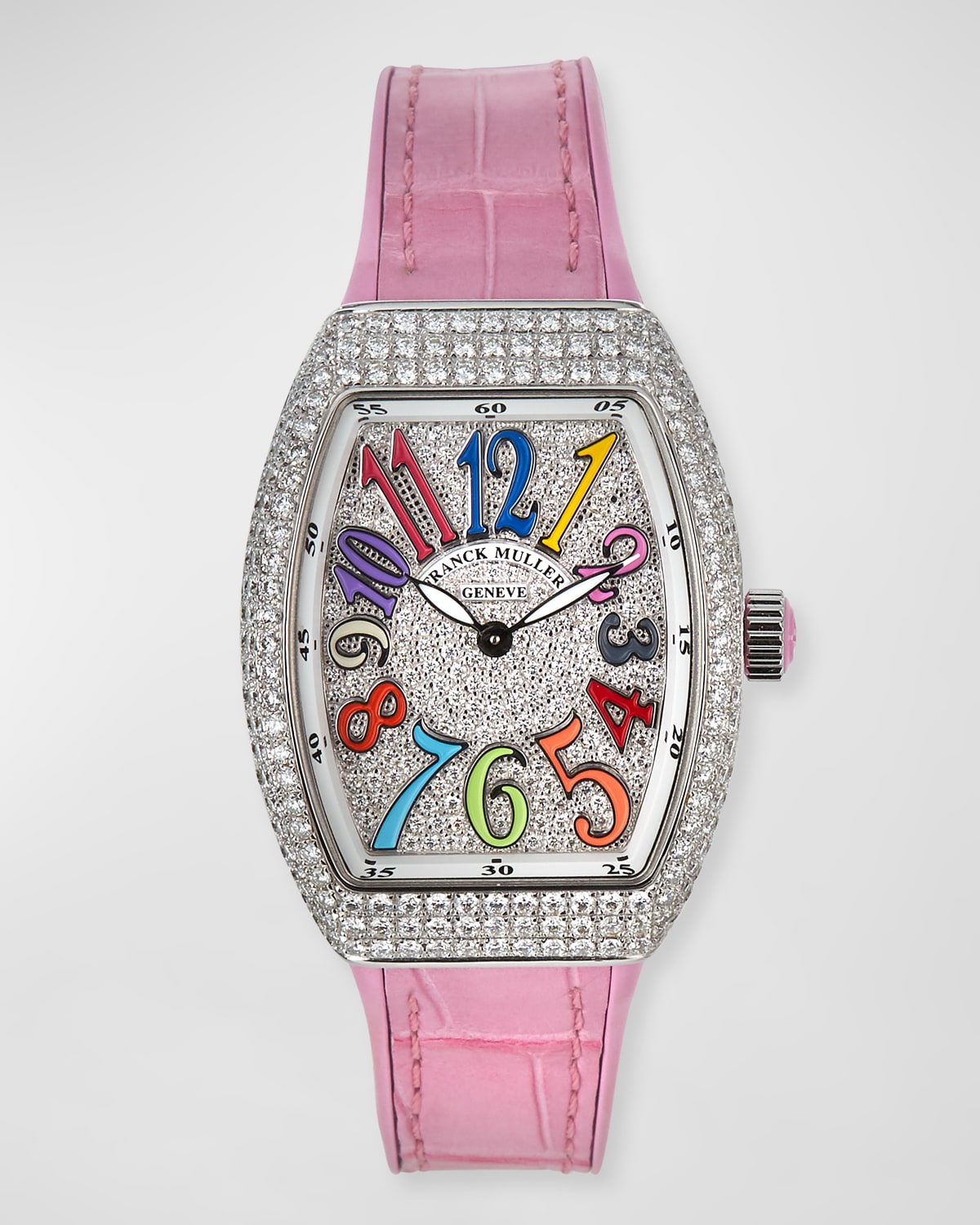 Franck Muller Vanguard 32mm Color Dreams All-Diamond Watch w/ Alligator Strap, Pink