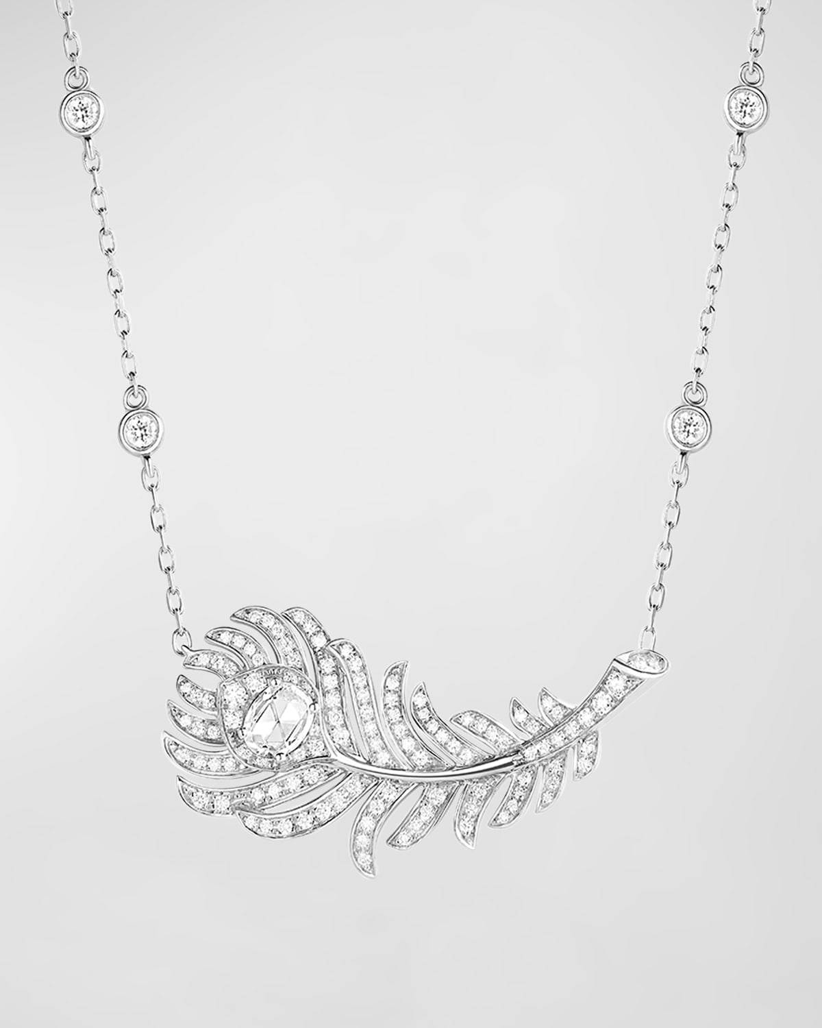 Boucheron Women's Plume De Paon 18k White Gold & Diamond Peacock Feather Pendant Necklace