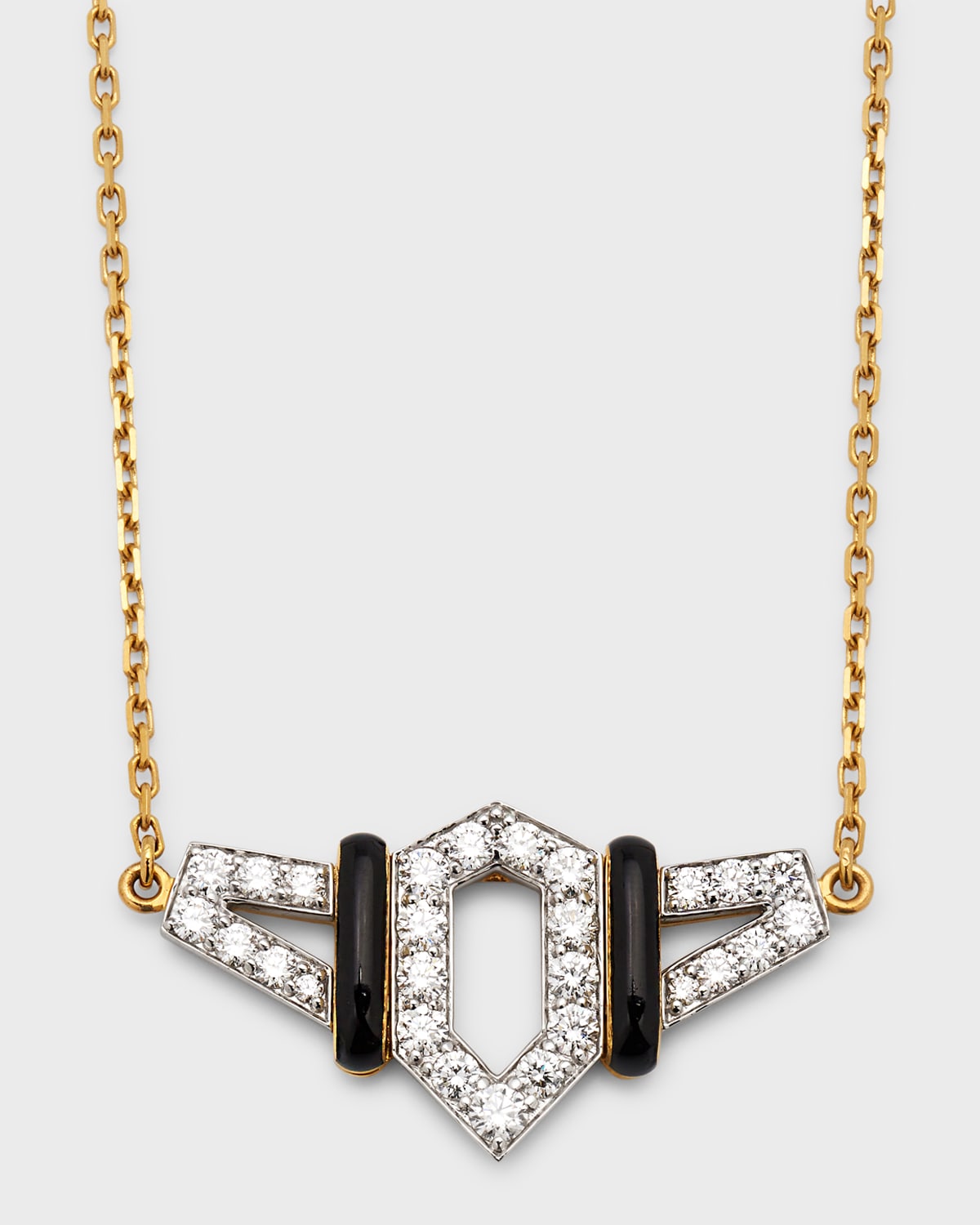 David Webb 18K Gold Black Enamel Flight Necklace w/ Diamonds