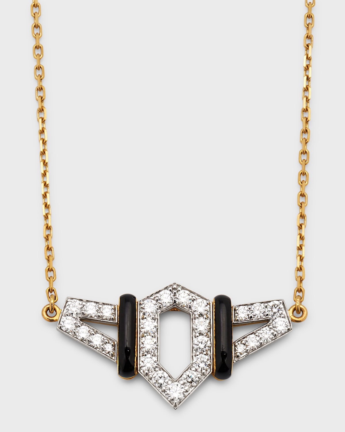 18K Gold Black Enamel Flight Necklace w/ Diamonds