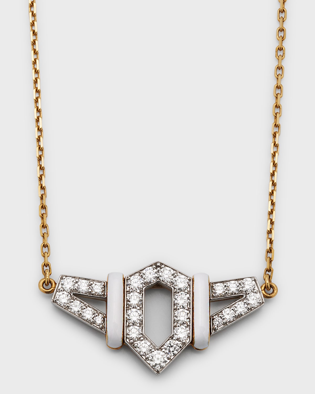 David Webb 18K Gold White Enamel Flight Necklace w/ Diamonds