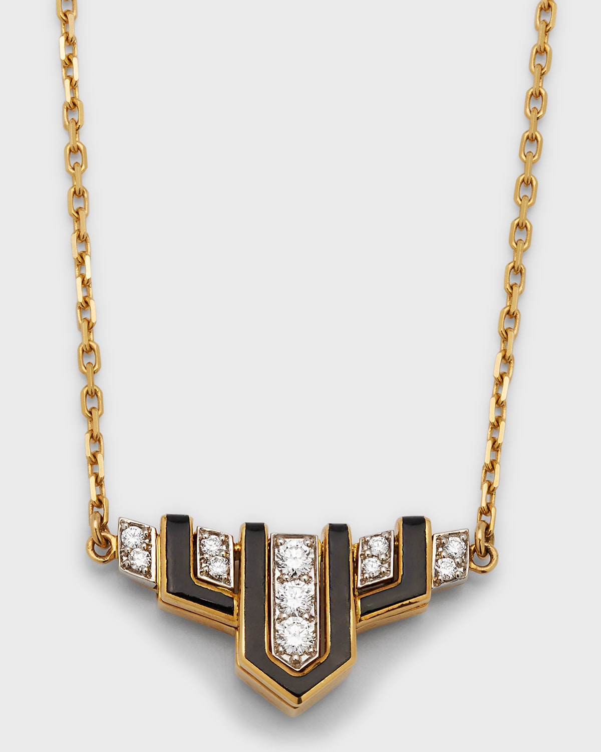 18K Gold Black Enamel Scape Necklace w/ Diamonds