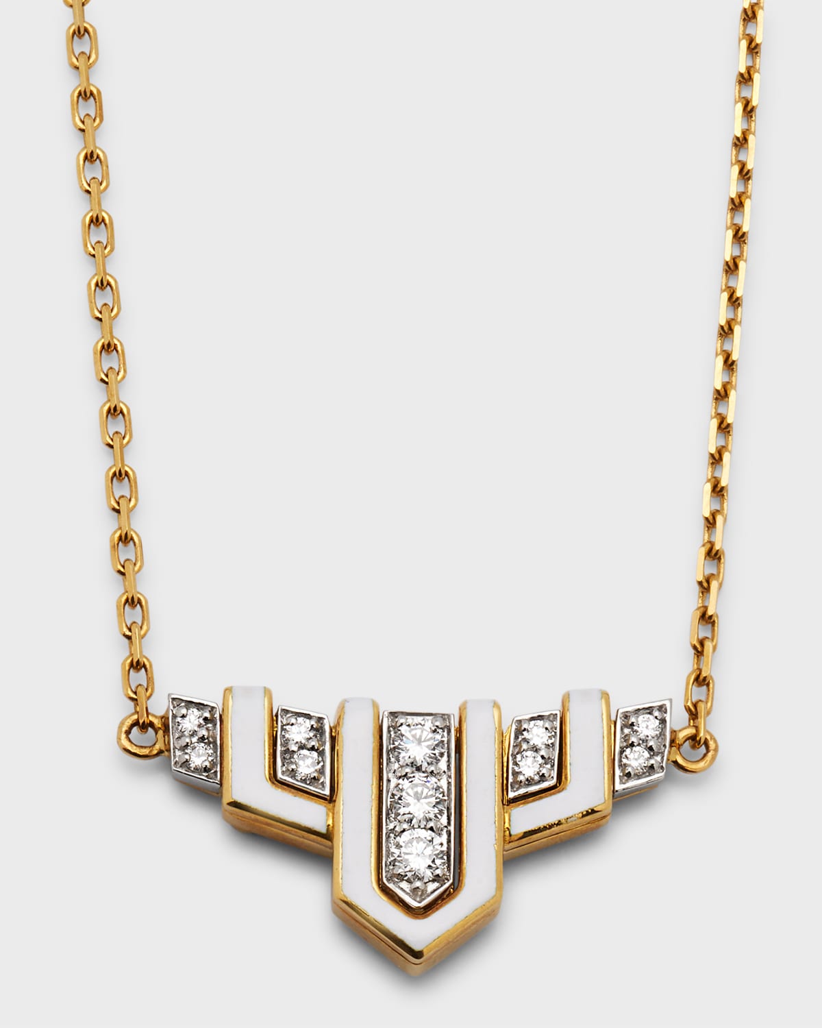 18K Gold White Enamel Scape Necklace w/ Diamonds