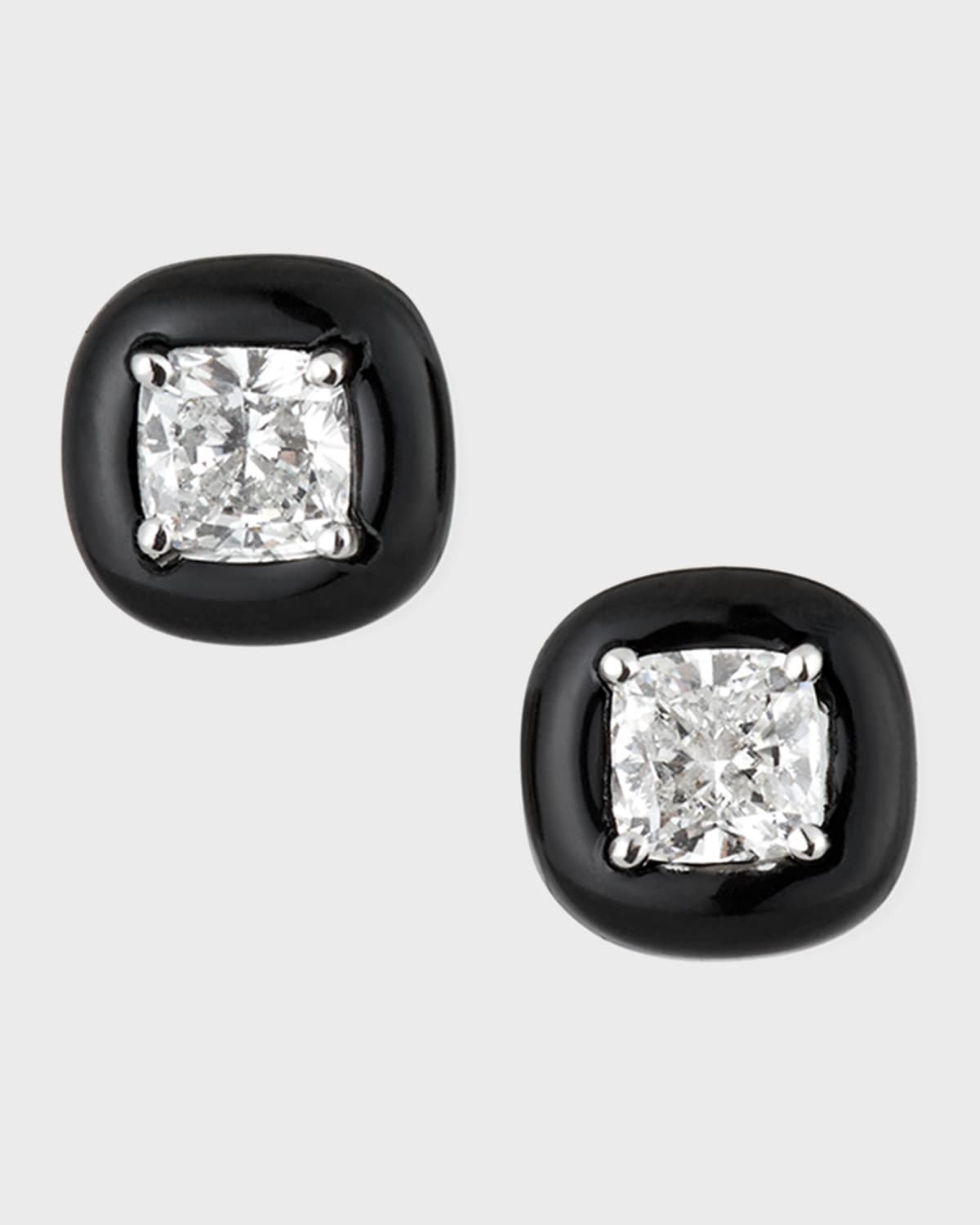 18k Oui Diamond & Black Enamel Stud Earrings