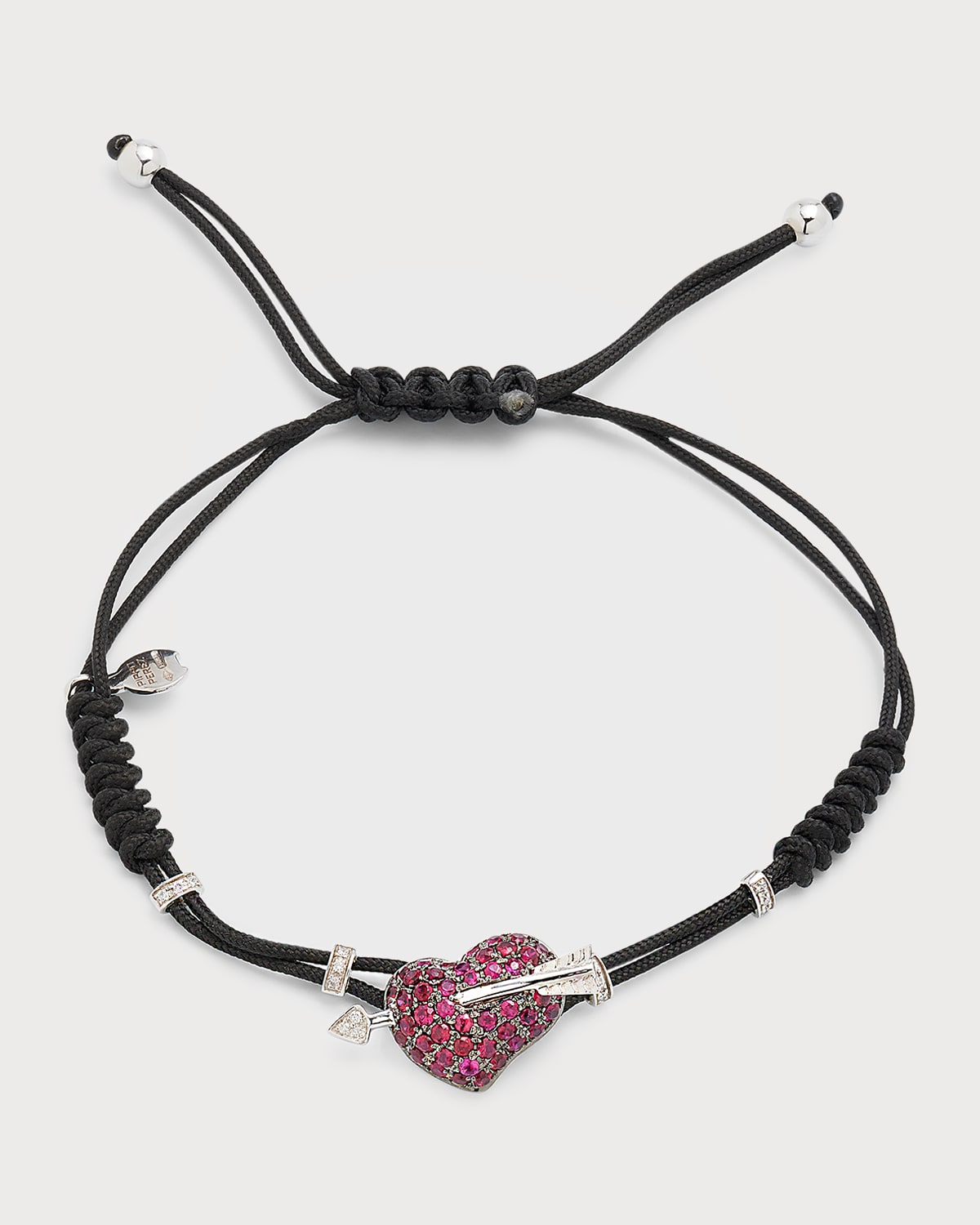 18k Ruby Heart & Diamond Arrow Pull-Cord Bracelet