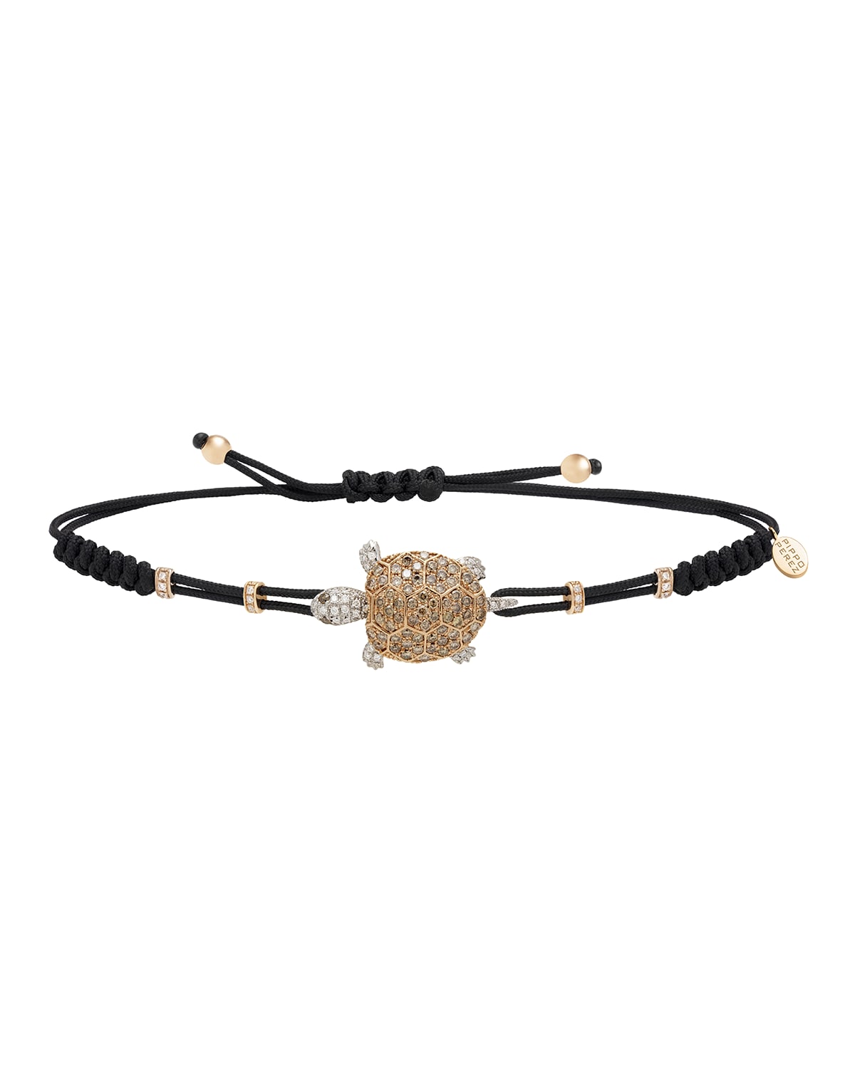 Pull-Cord Bracelet with Brown Diamond Turtle in 18K Gold