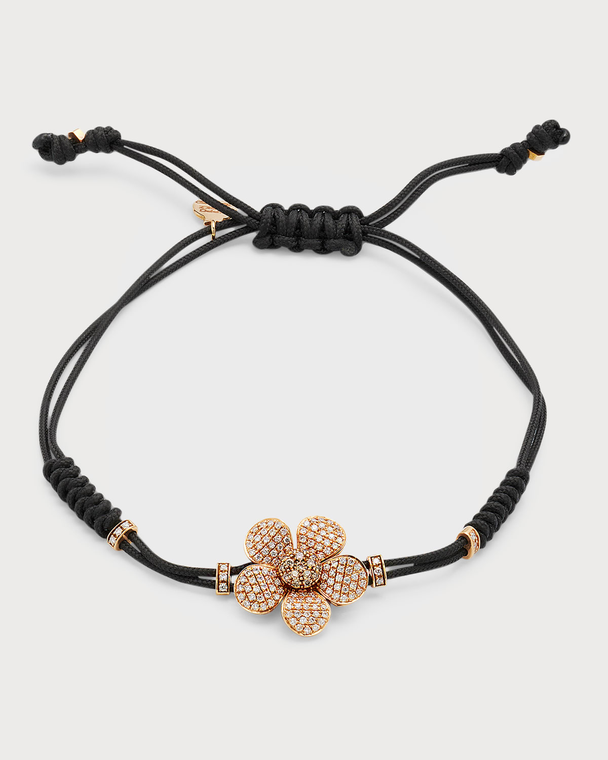 Pull-Cord Bracelet with Brown Diamond Daisy in 18K Gold