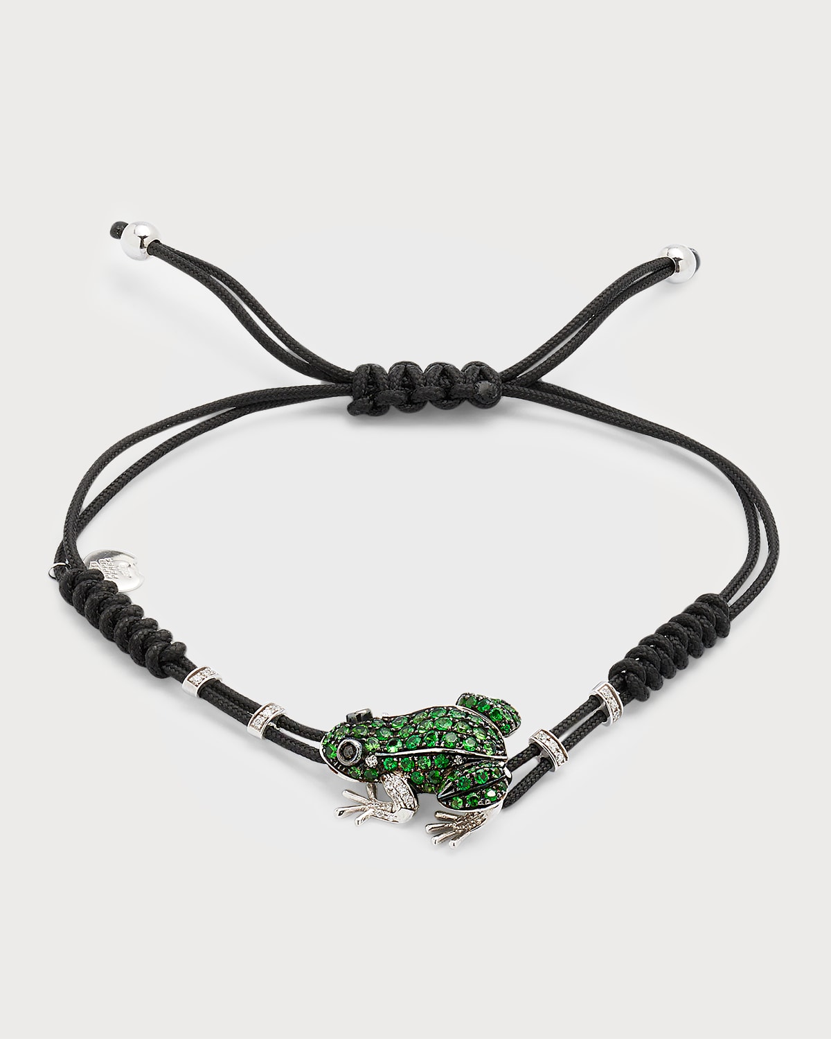 Pull-Cord Bracelet with Green Garnet Frog & Diamond Rondelles