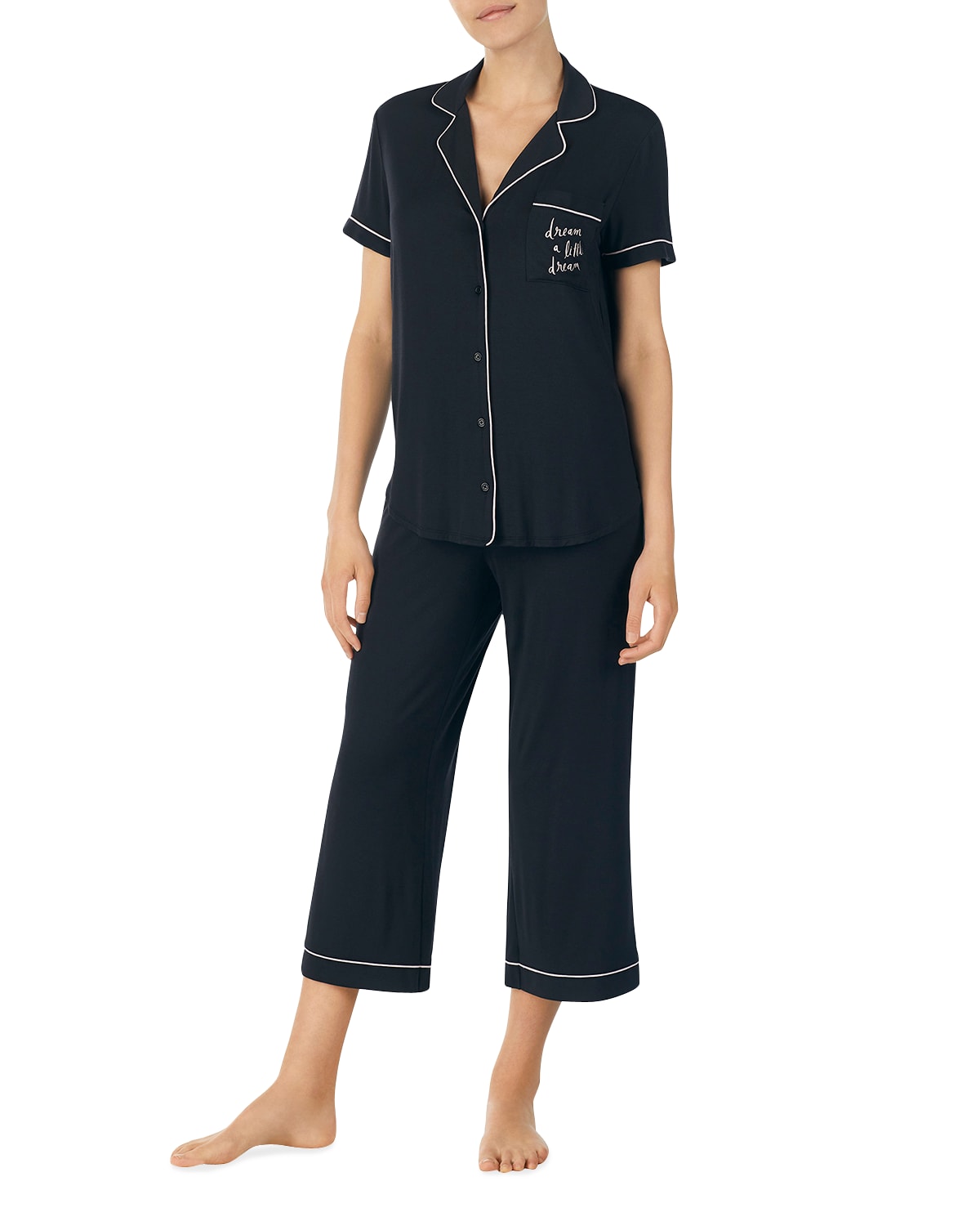 Kate Spade Goodnight Cropped Pajama Set In Black