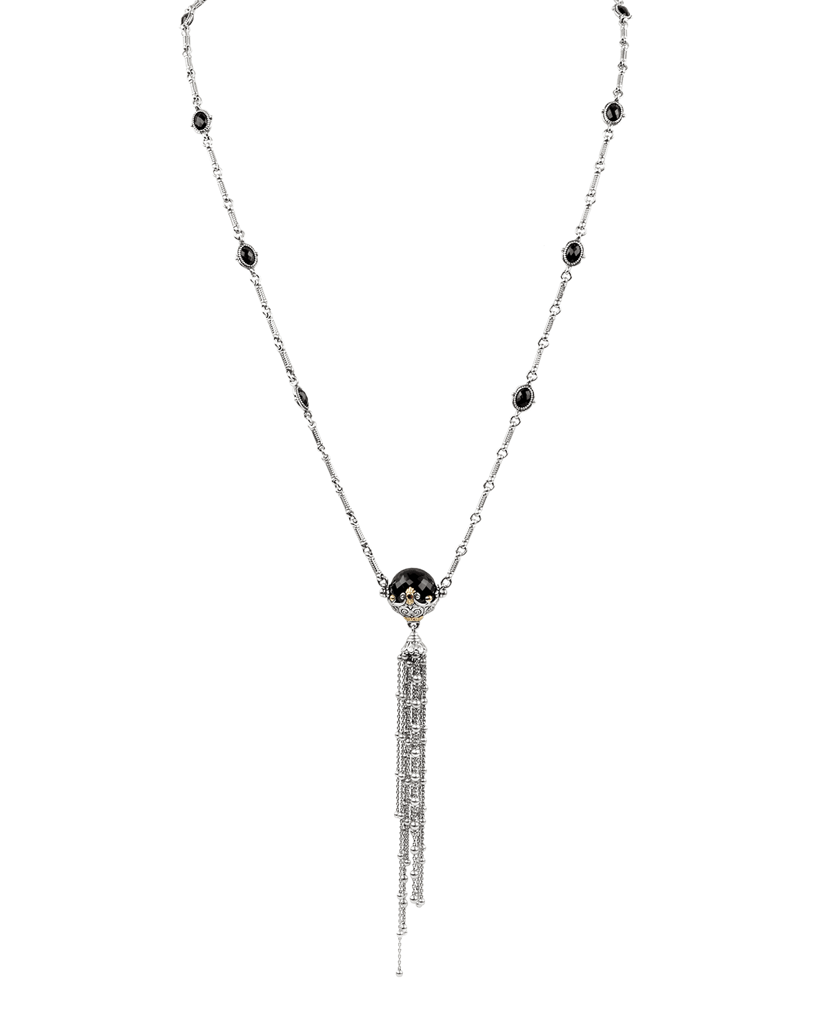 Konstantino Pythia Crystal & Corundum Tassel Necklace In Onyx