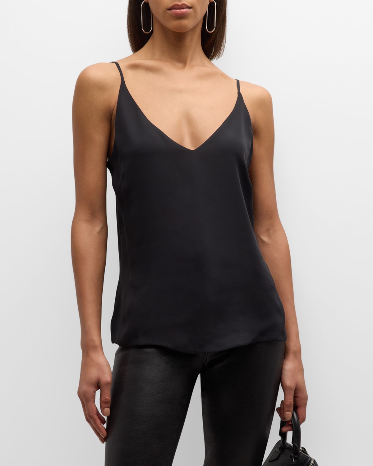 L'agence Gabriella Silk V-neck Tank In Black
