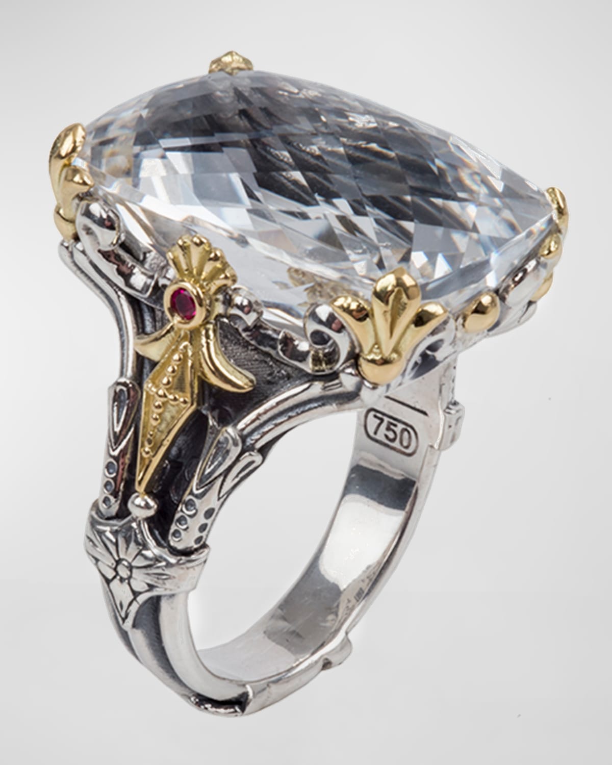 Shop Konstantino Pythia Onyx/crystal Rectangle Ring With Corundum