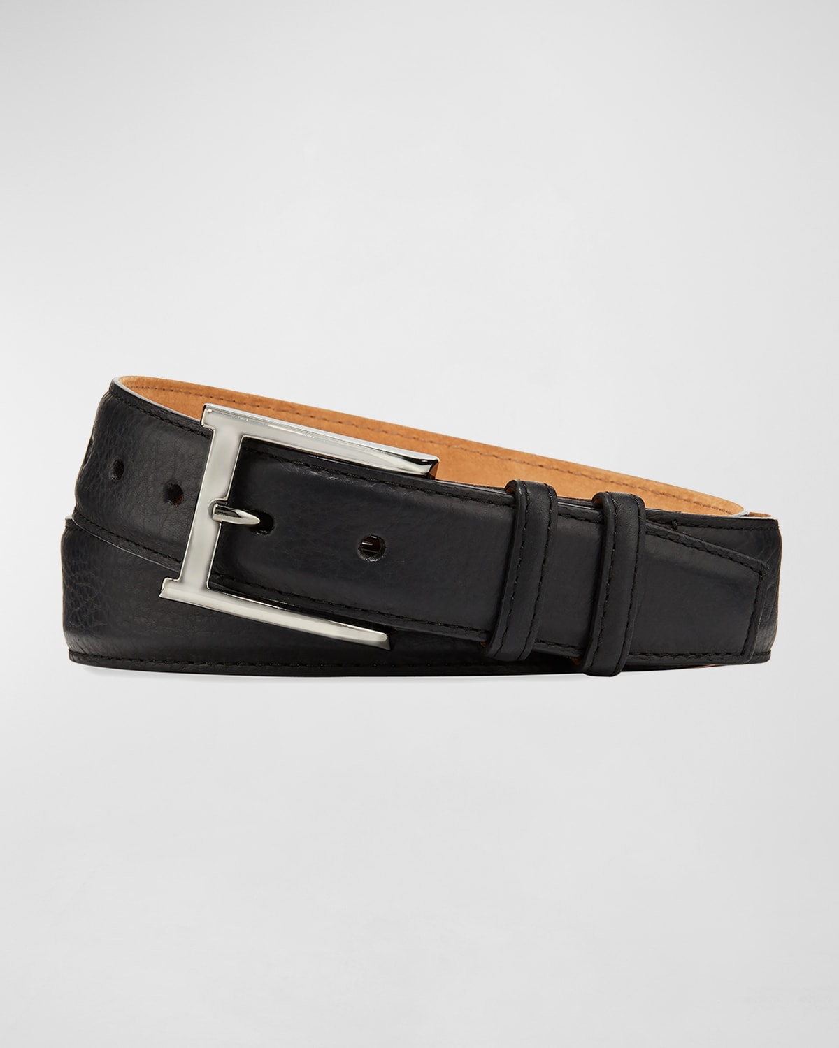 Shop W. Kleinberg Pebbled Bison Leather Belt In Black
