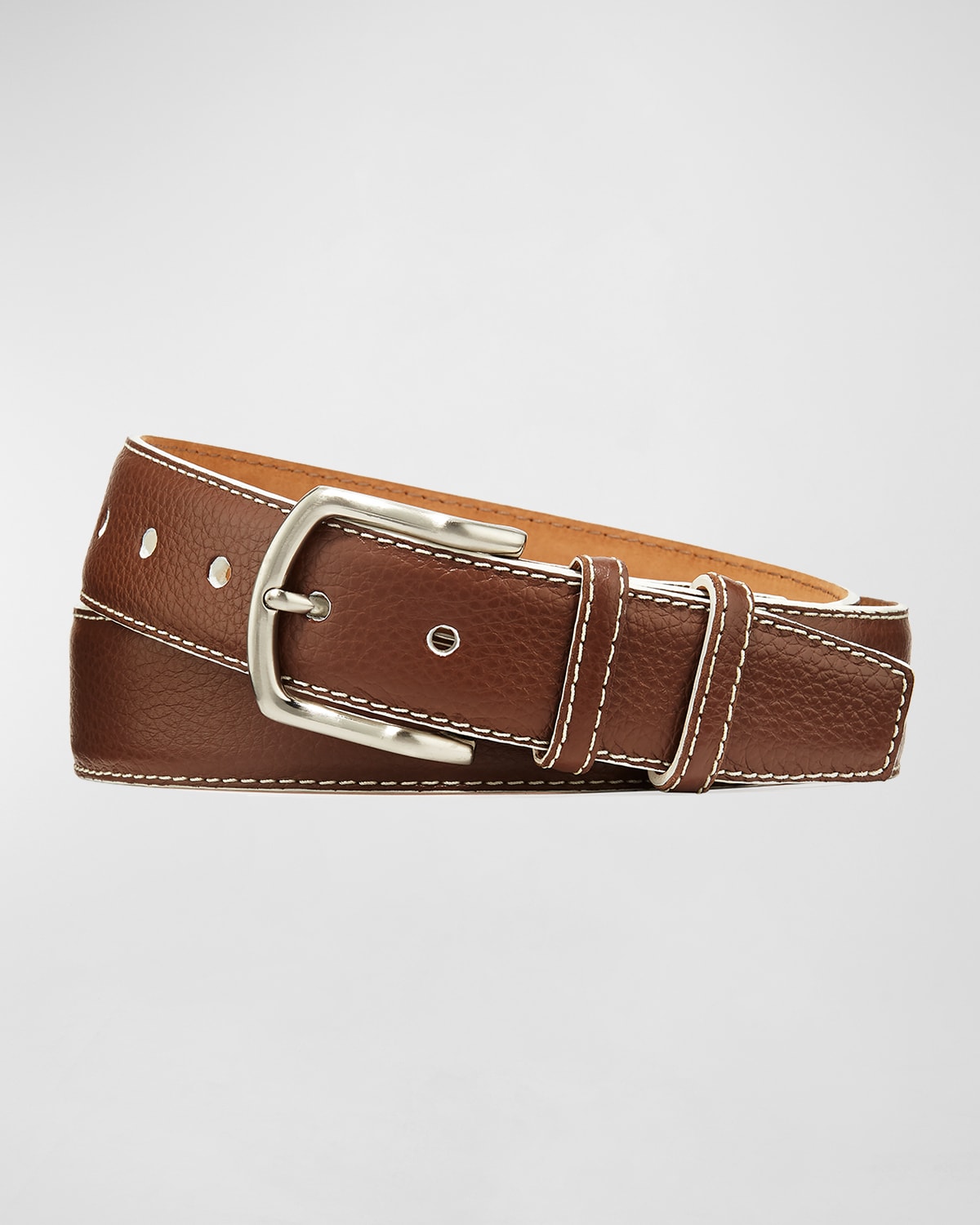 Shop W. Kleinberg Men's South Beach Pebbled Leather Belt In Brown
